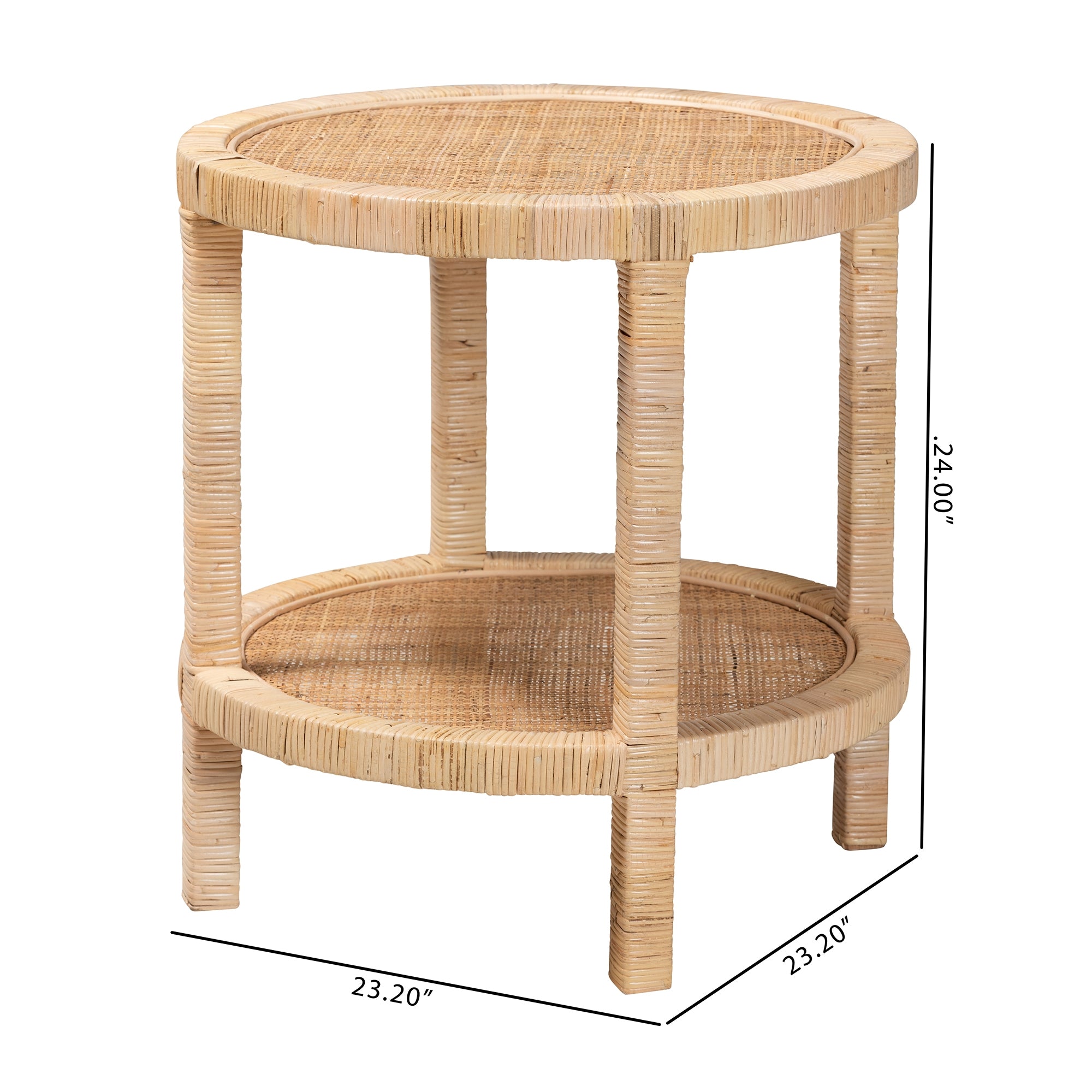 bali & pari Bella Modern Bohemian Natural Brown Mahogany Wood and Natural Rattan 2-Tier End Table