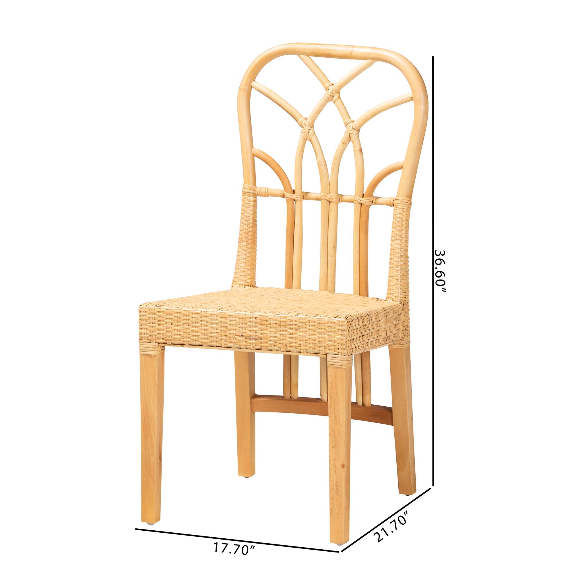 bali & pari Monaco Modern Bohemian Oak Brown Finished Mahogany Wood and Natural Rattan Dining Chair