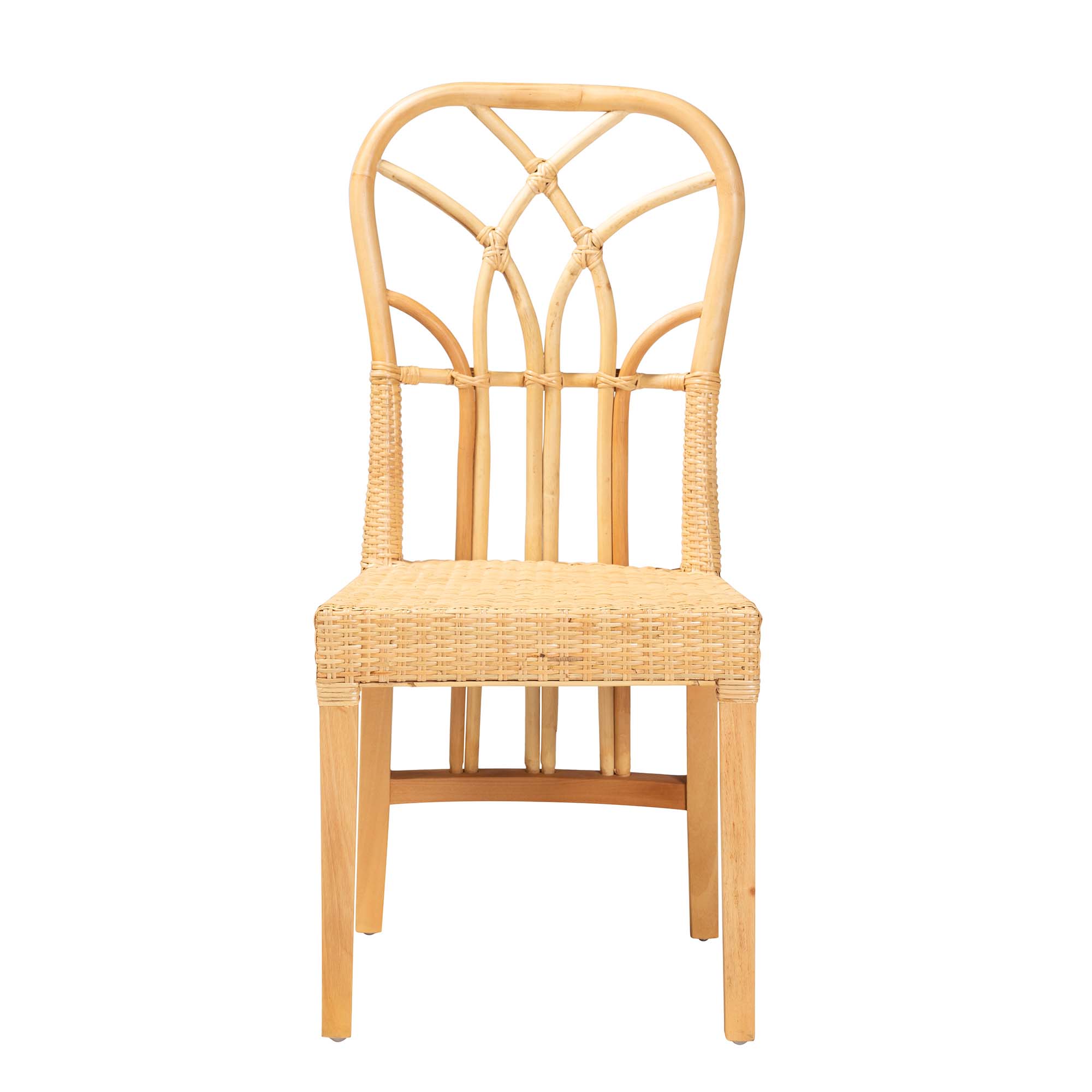bali & pari Monaco Modern Bohemian Oak Brown Finished Mahogany Wood and Natural Rattan Dining Chair