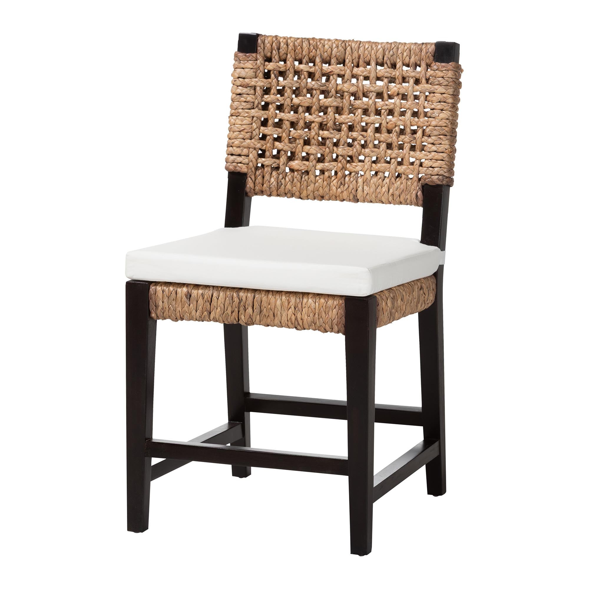 bali & pari Alise Modern Bohemian Dark Brown Mahogany Wood and Seagrass Dining Chair