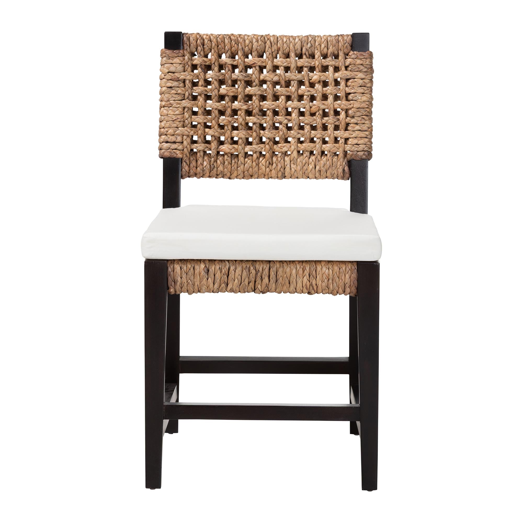 bali & pari Alise Modern Bohemian Dark Brown Mahogany Wood and Seagrass Dining Chair