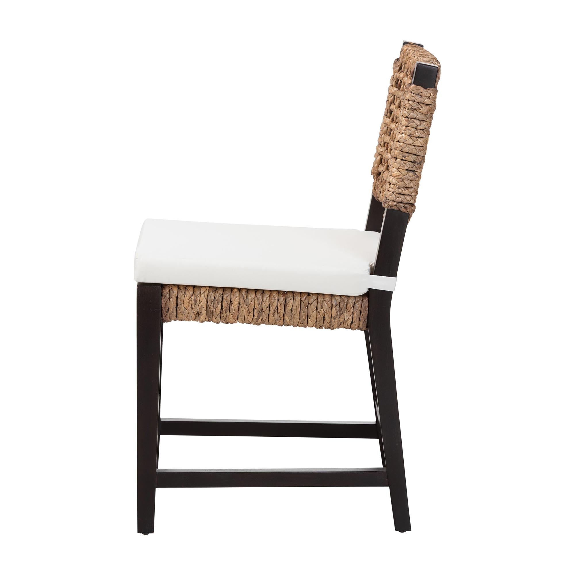 bali & pari Alise Modern Bohemian Dark Brown Mahogany Wood and Seagrass Dining Chair
