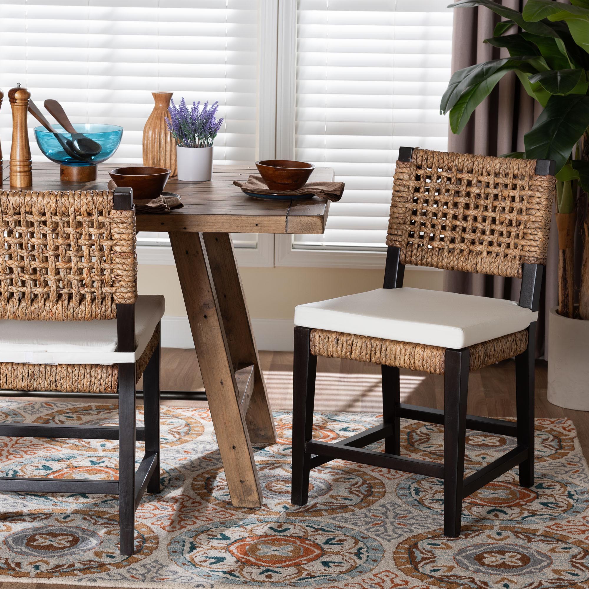 bali & pari Alise Modern Bohemian Dark Brown Mahogany Wood and Seagrass Dining Chair