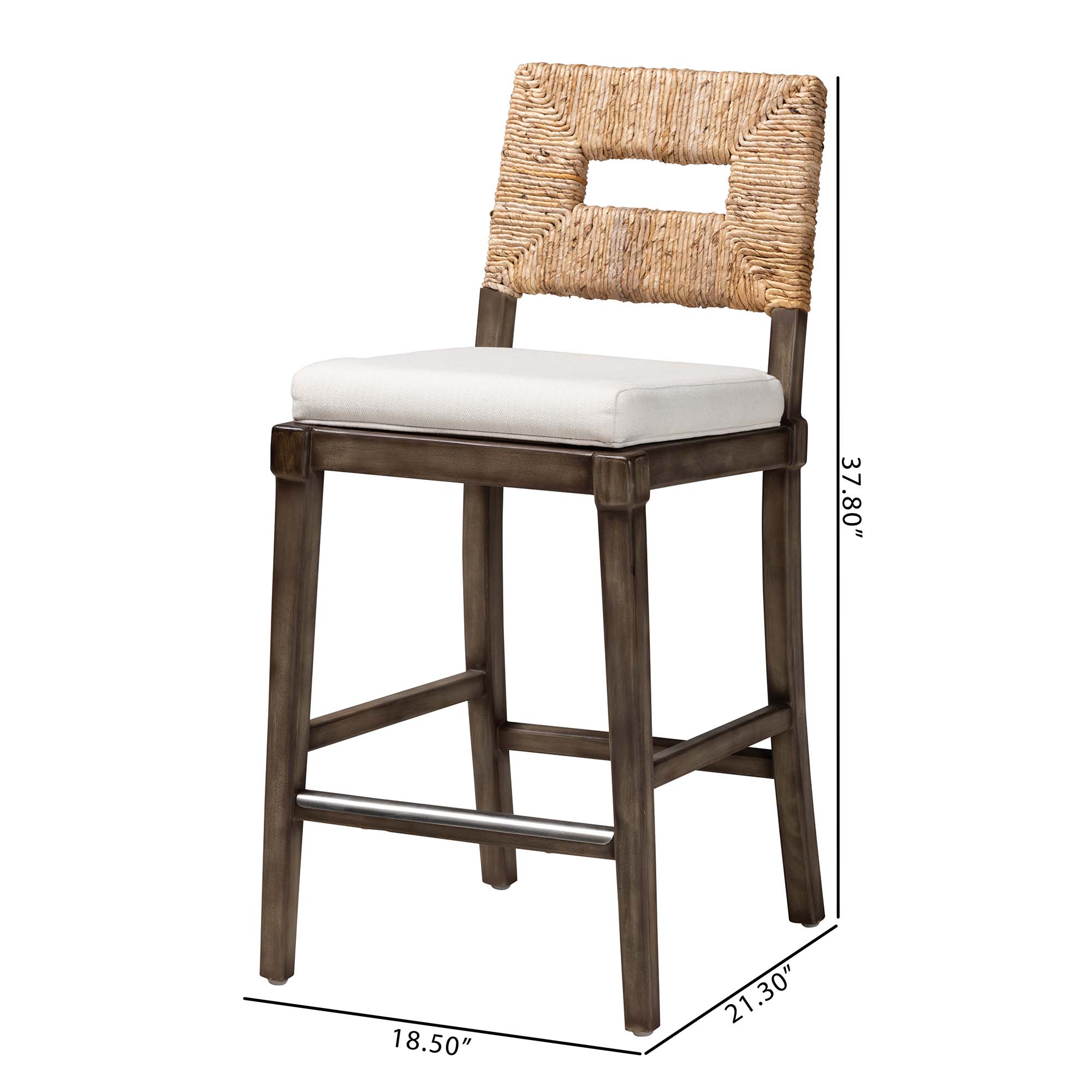 bali & pari Porsha Modern Bohemian Dark Brown Finished Mahogany Wood and Natural Rattan Counter Stool