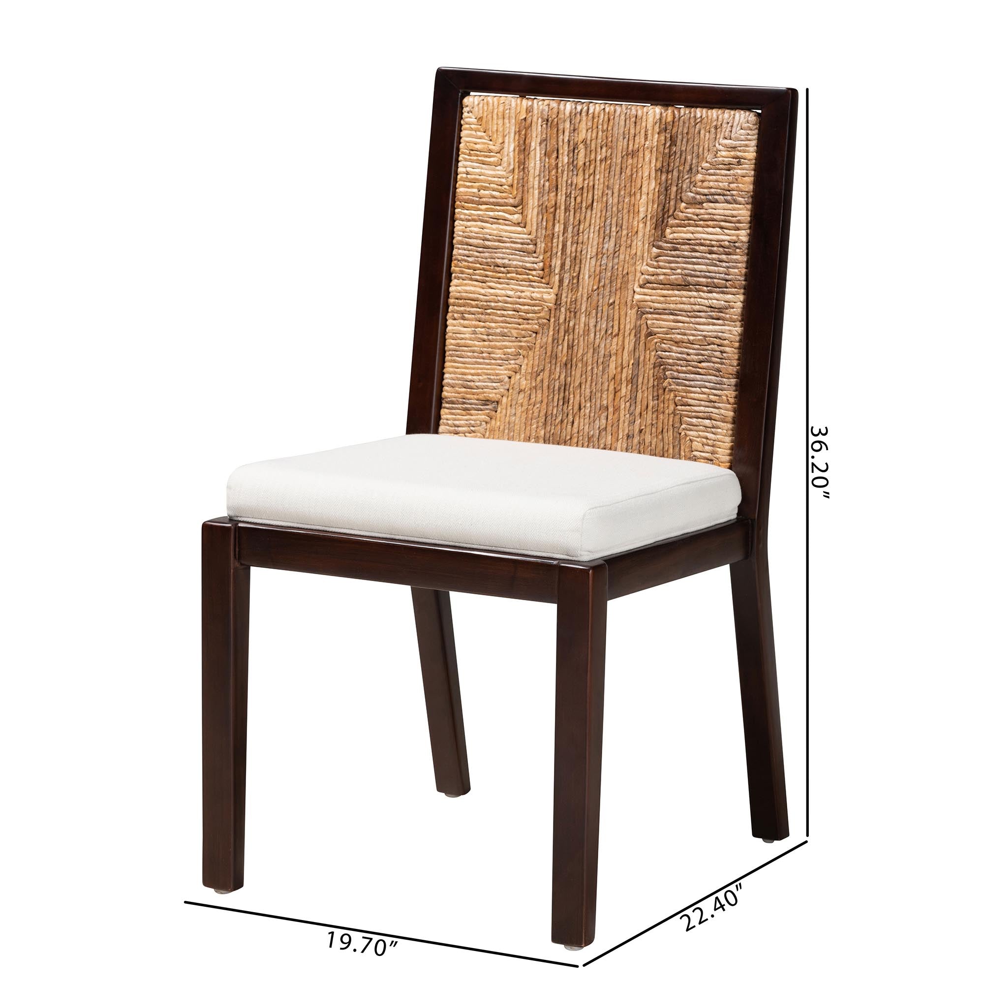 bali & pari Joana Modern Bohemian Dark Brown Mahogany Wood and Natural Seagrass Dining Side Chair