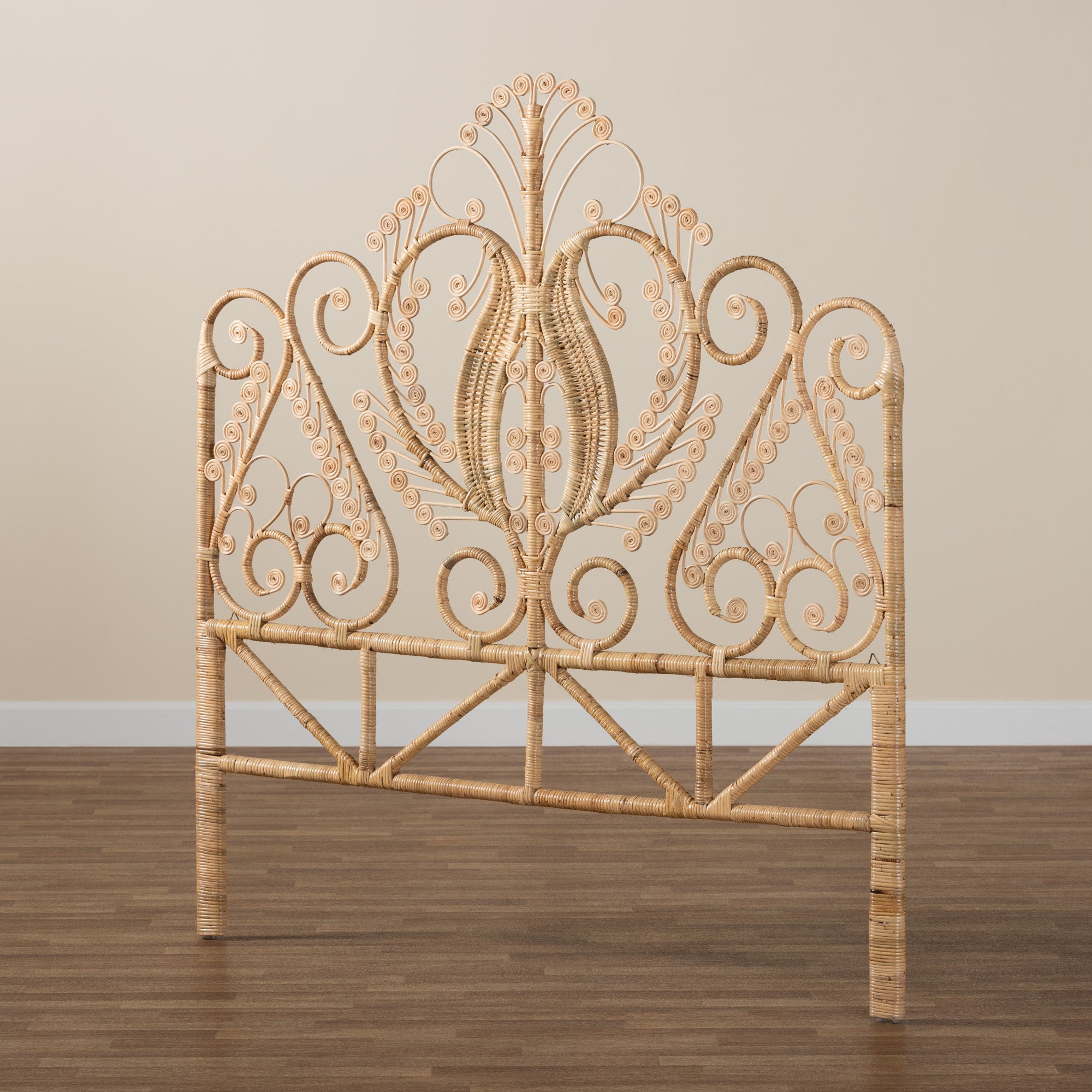 bali & pari Caelinus Modern Bohemian Natural Brown Rattan Queen Size Standalone Headboard
