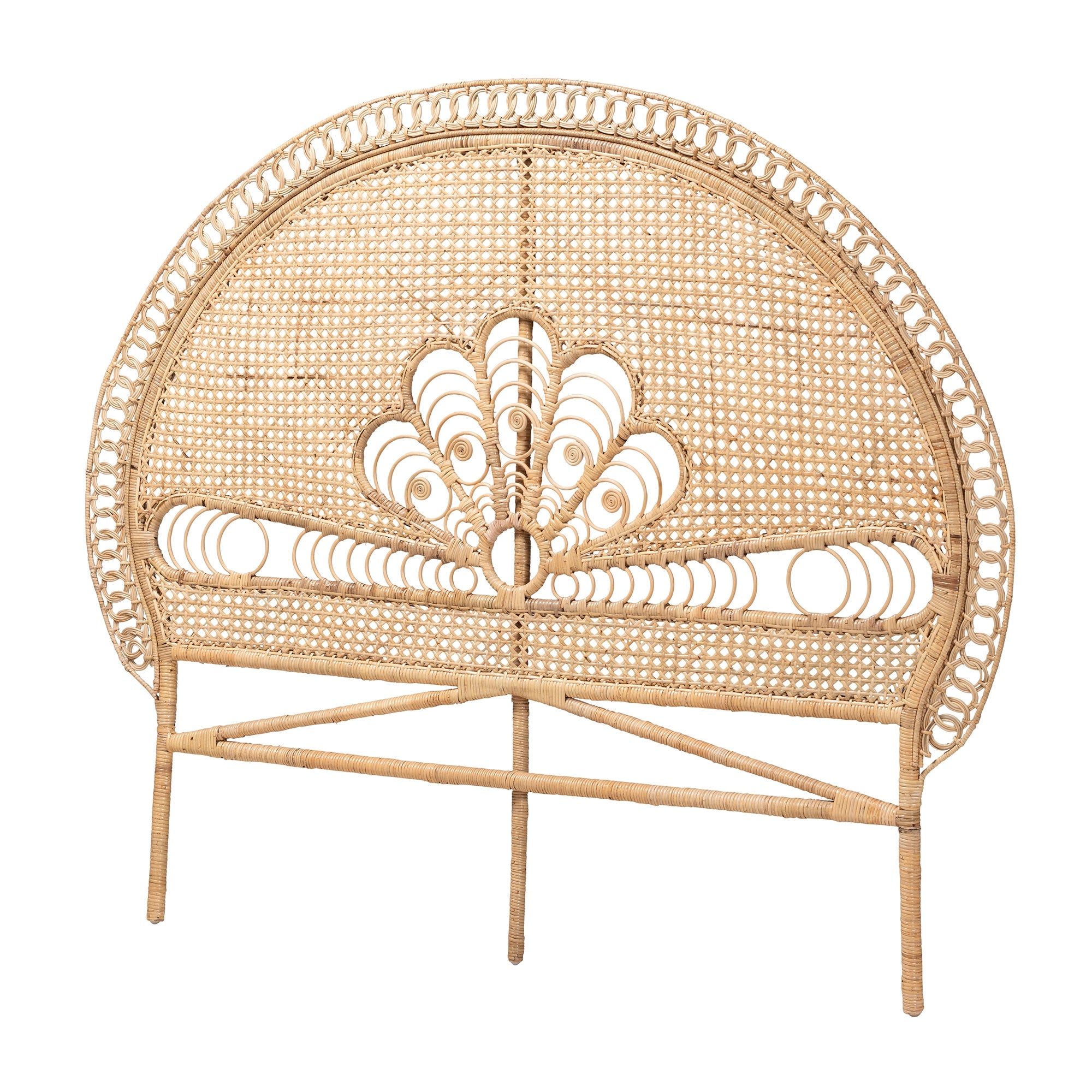 bali & pari Marlette Modern Bohemian Natural Brown Rattan Queen Size Standalone Headboard