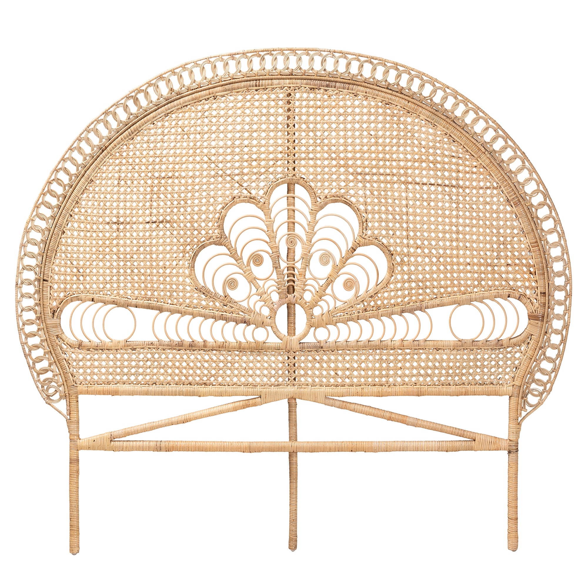 bali & pari Marlette Modern Bohemian Natural Brown Rattan Queen Size Standalone Headboard