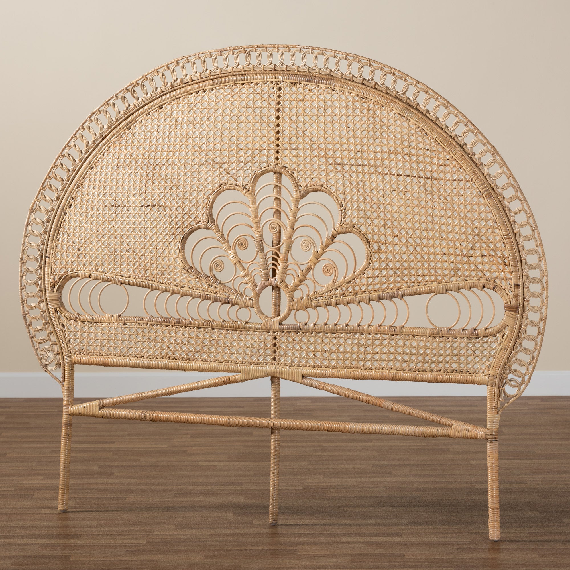 bali & pari Marlette Modern Bohemian Natural Brown Rattan Queen Size Standalone Headboard