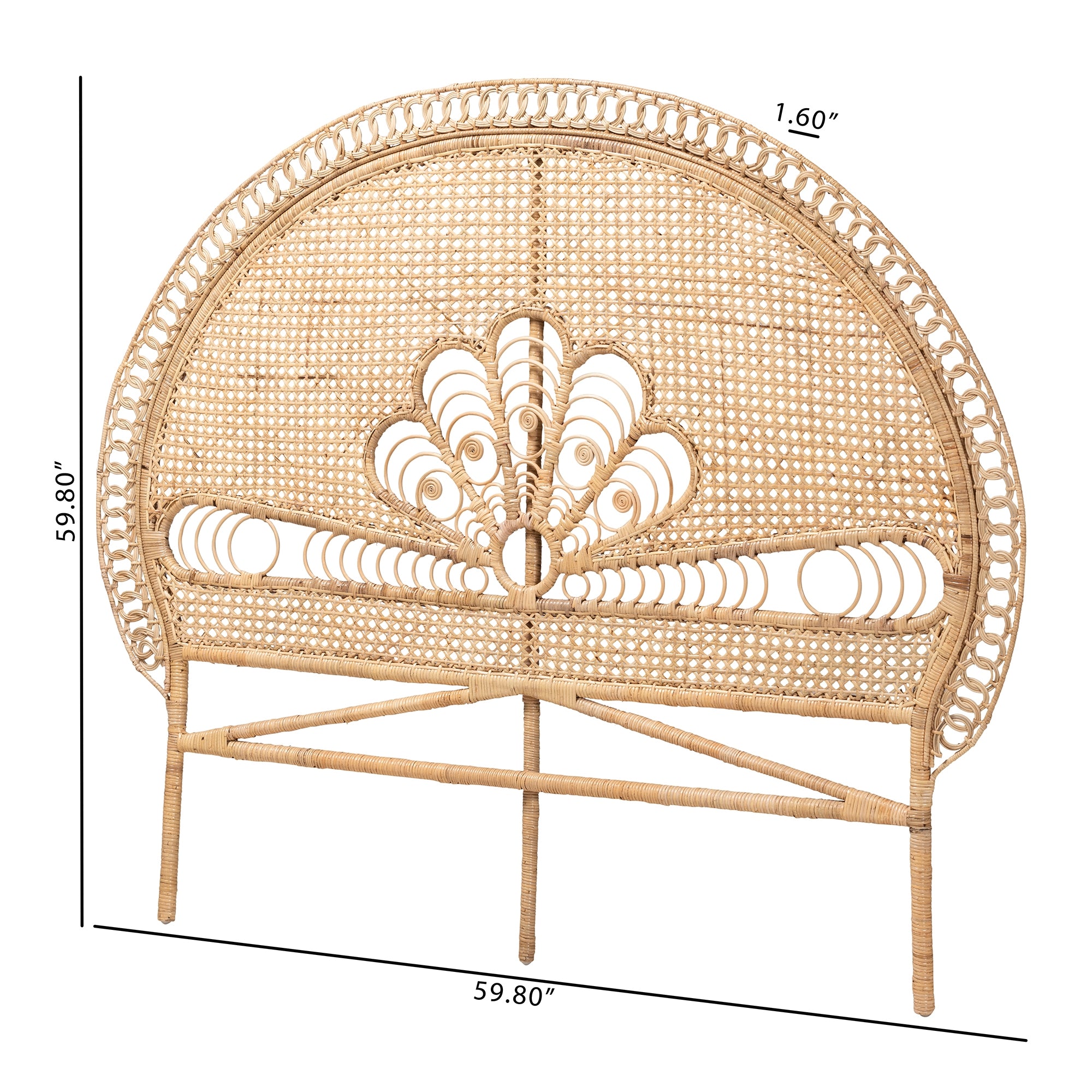 bali & pari Marlette Modern Bohemian Natural Brown Rattan Queen Size Standalone Headboard