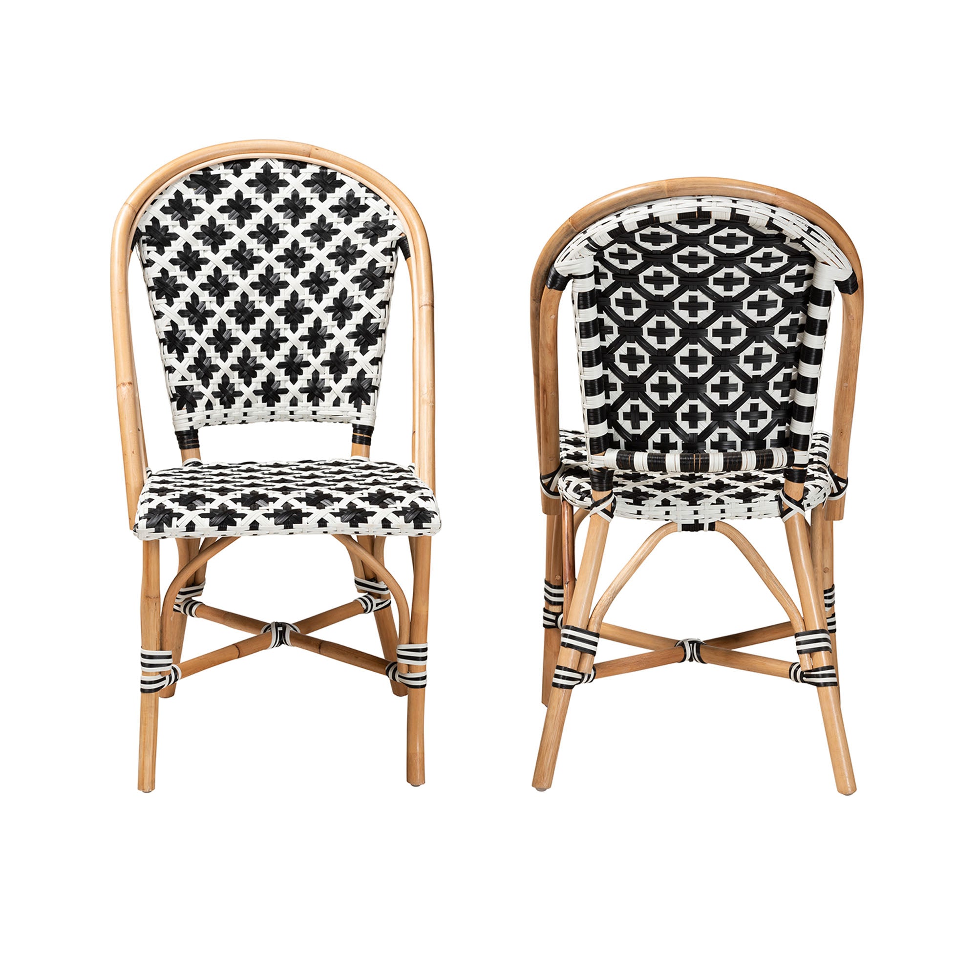 bali & pari Ambre Modern French Black and White Weaving Natural Rattan 2-Piece Bistro Chair Set