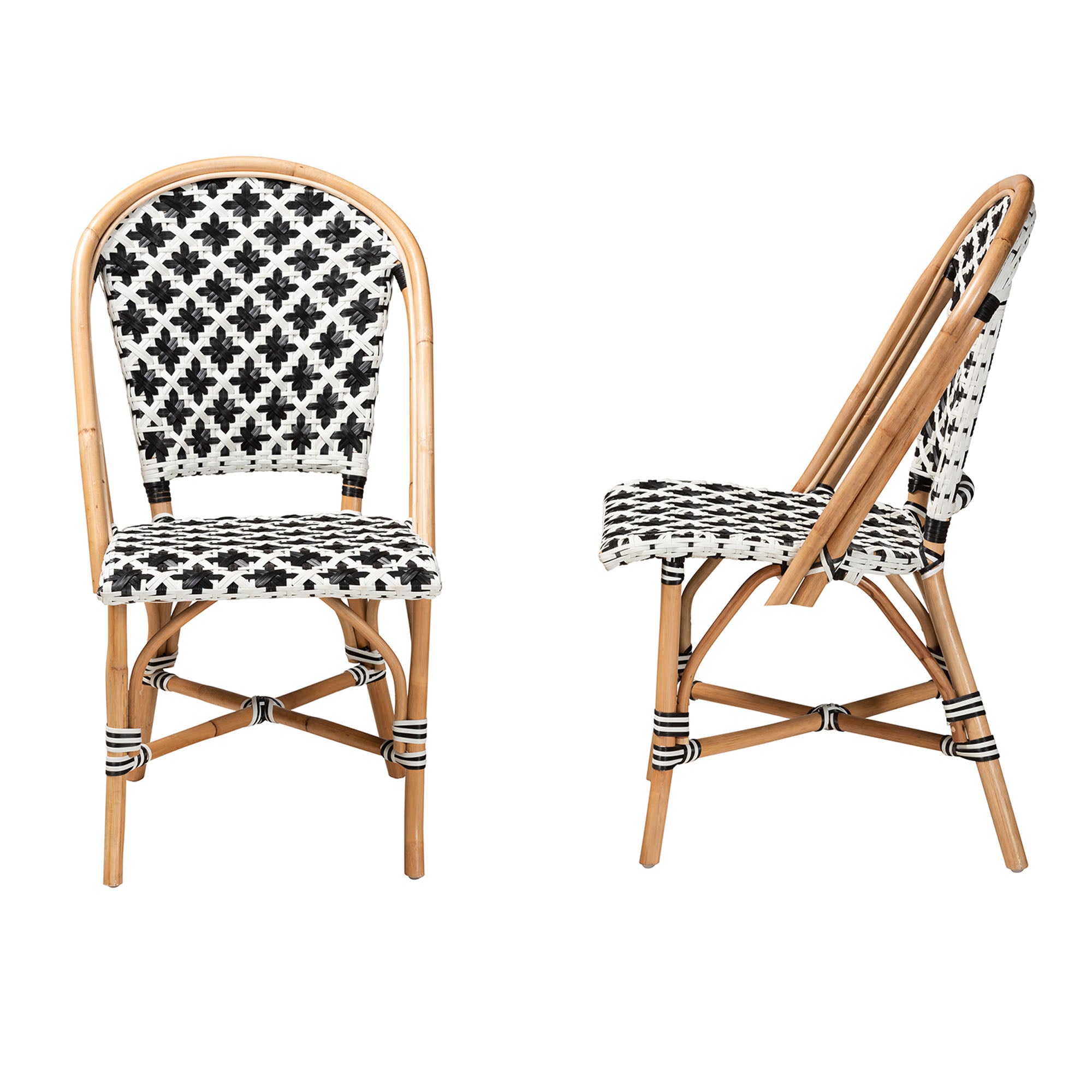 bali & pari Ambre Modern French Black and White Weaving Natural Rattan 2-Piece Bistro Chair Set