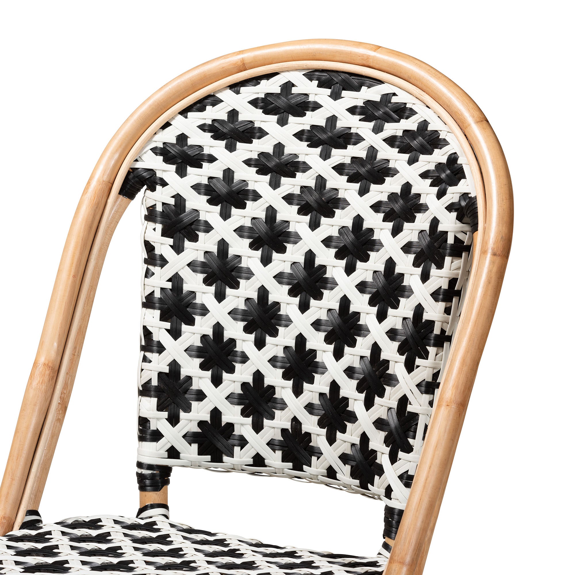 bali & pari Ambre Modern French Black and White Weaving Natural Rattan 2-Piece Bistro Chair Set