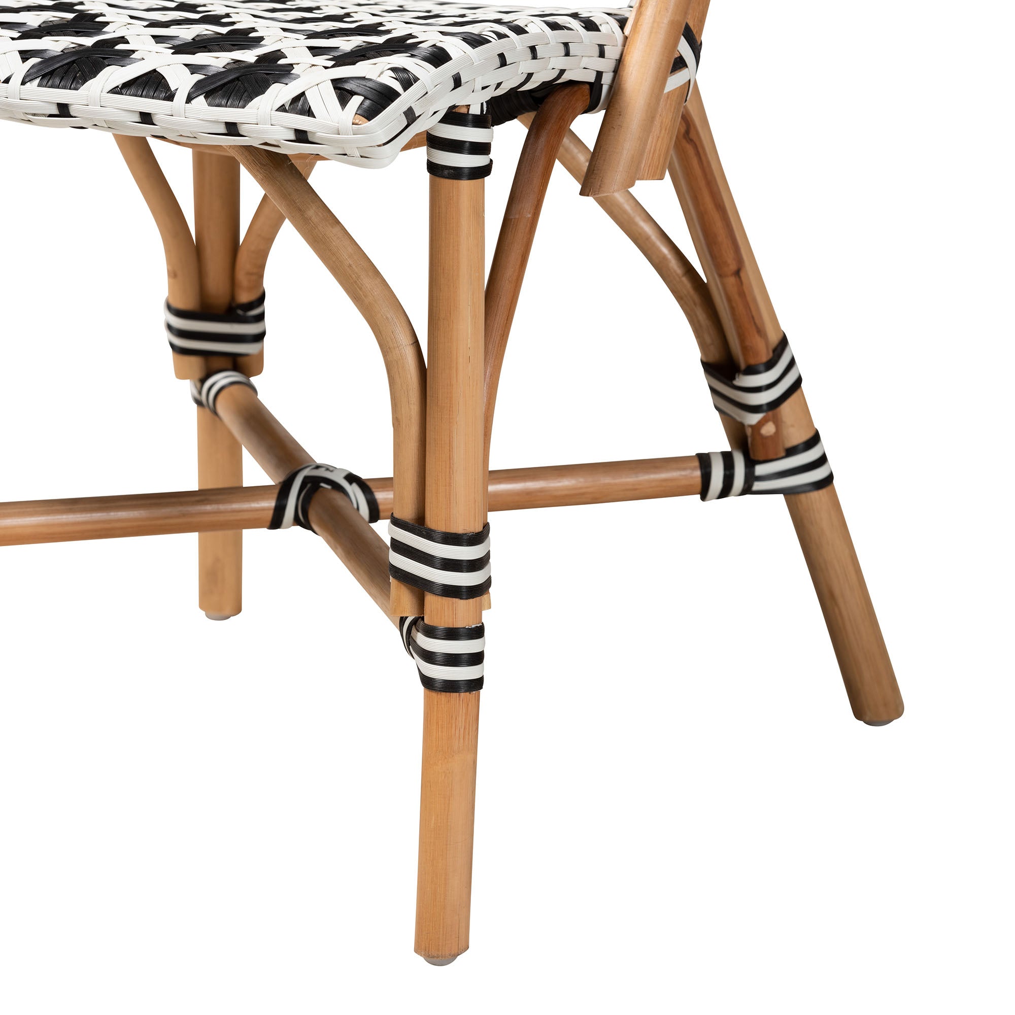 bali & pari Ambre Modern French Black and White Weaving Natural Rattan 2-Piece Bistro Chair Set