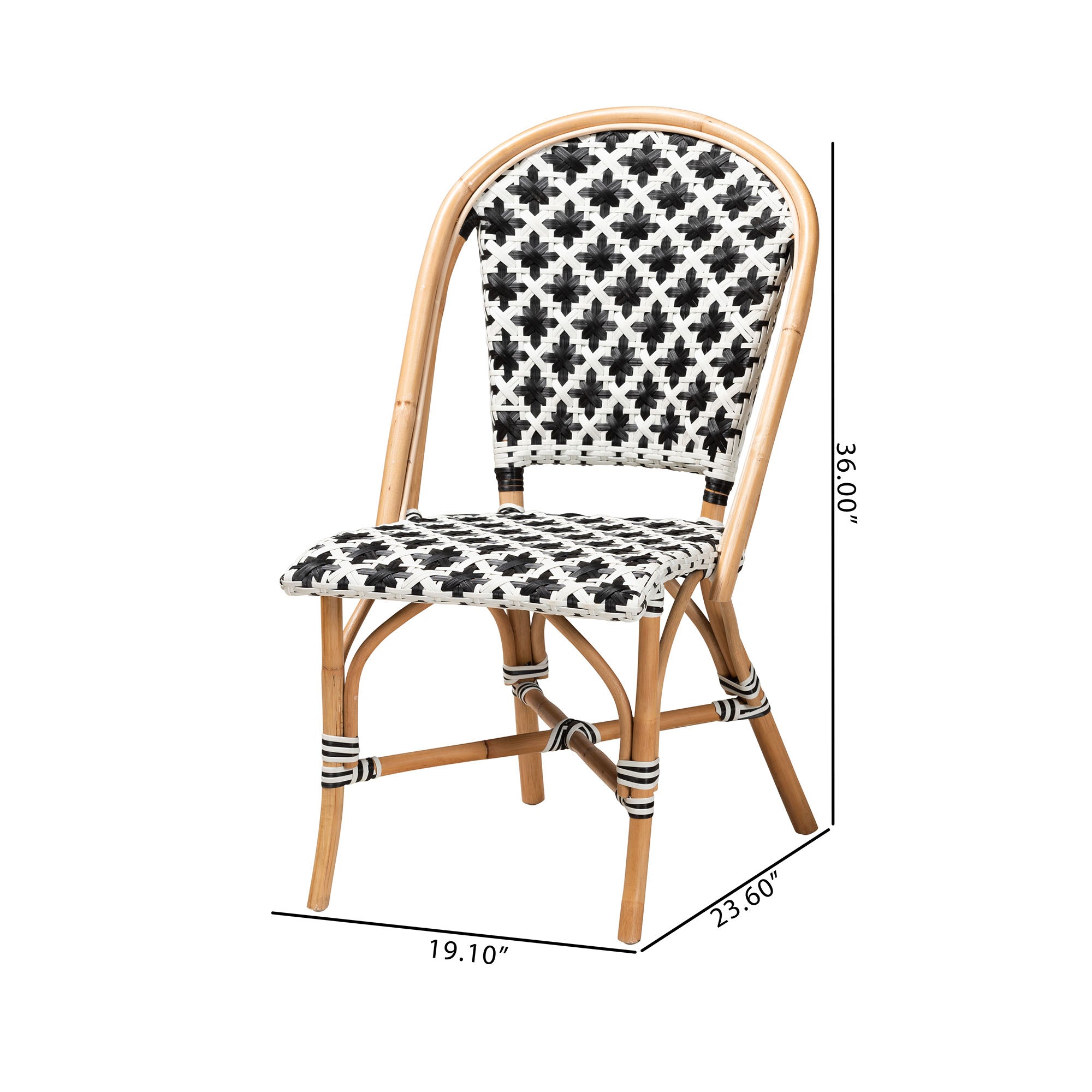 bali & pari Ambre Modern French Black and White Weaving Natural Rattan 2-Piece Bistro Chair Set