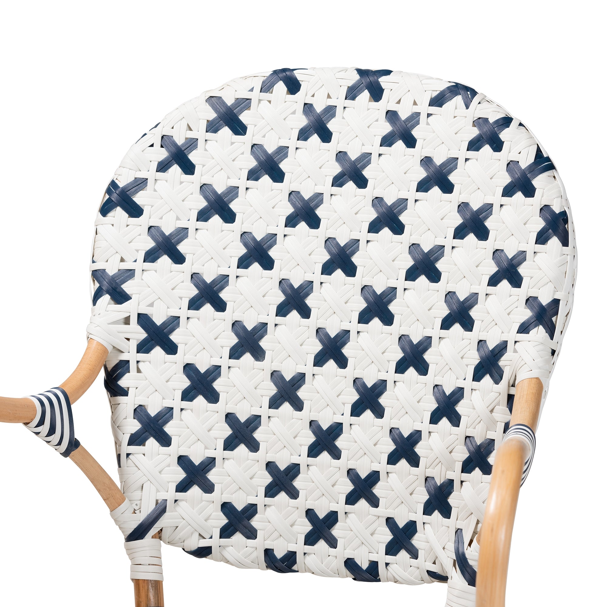 bali & pari Bryson Modern French Blue and White Weaving and Natural Rattan Bistro Chair