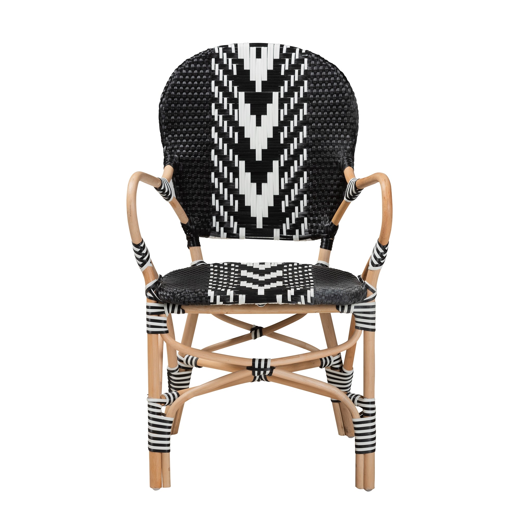bali & pari Wallis Modern French Two-Tone Black and White Weaving and Natural Rattan Indoor Dining Chair