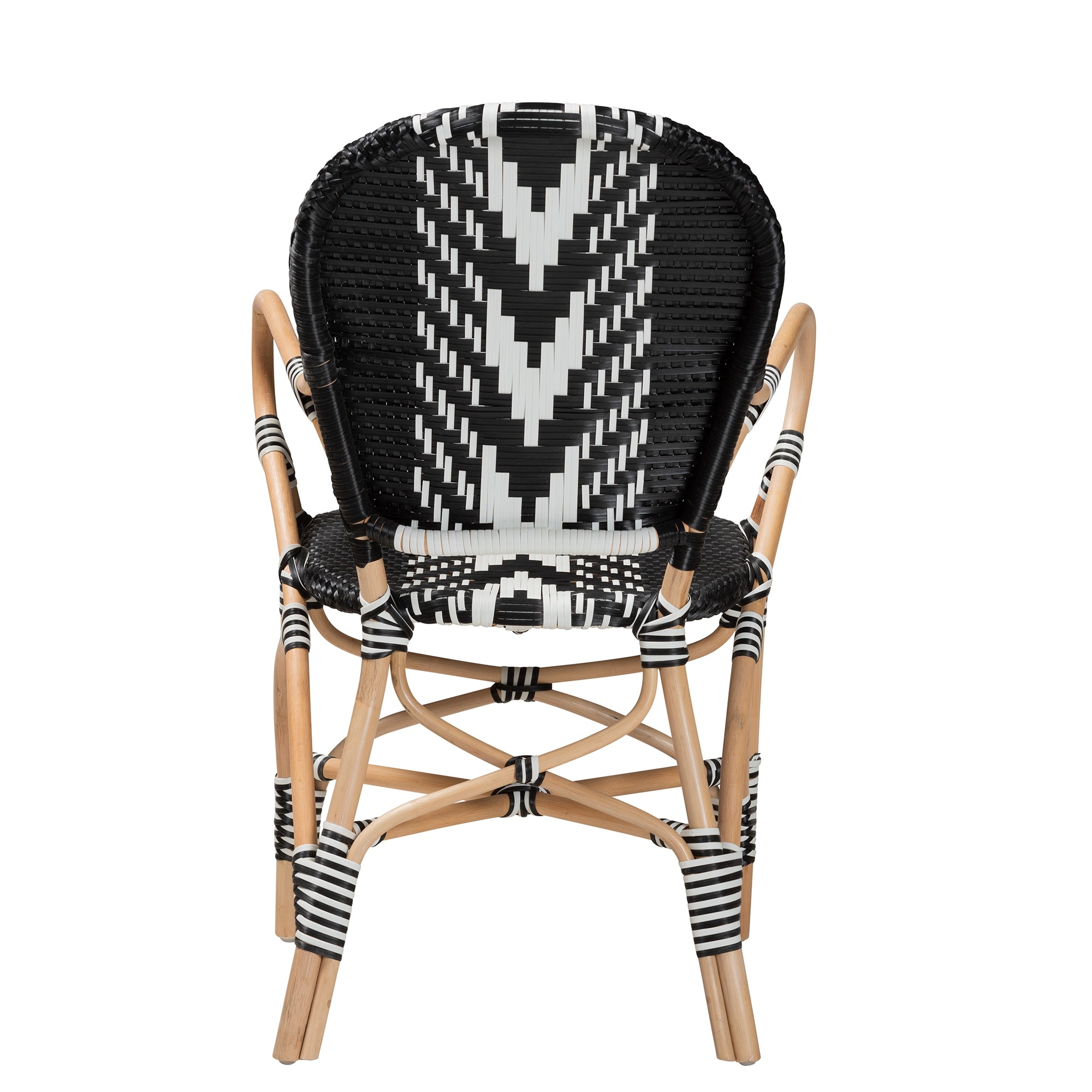 bali & pari Wallis Modern French Two-Tone Black and White Weaving and Natural Rattan Indoor Dining Chair