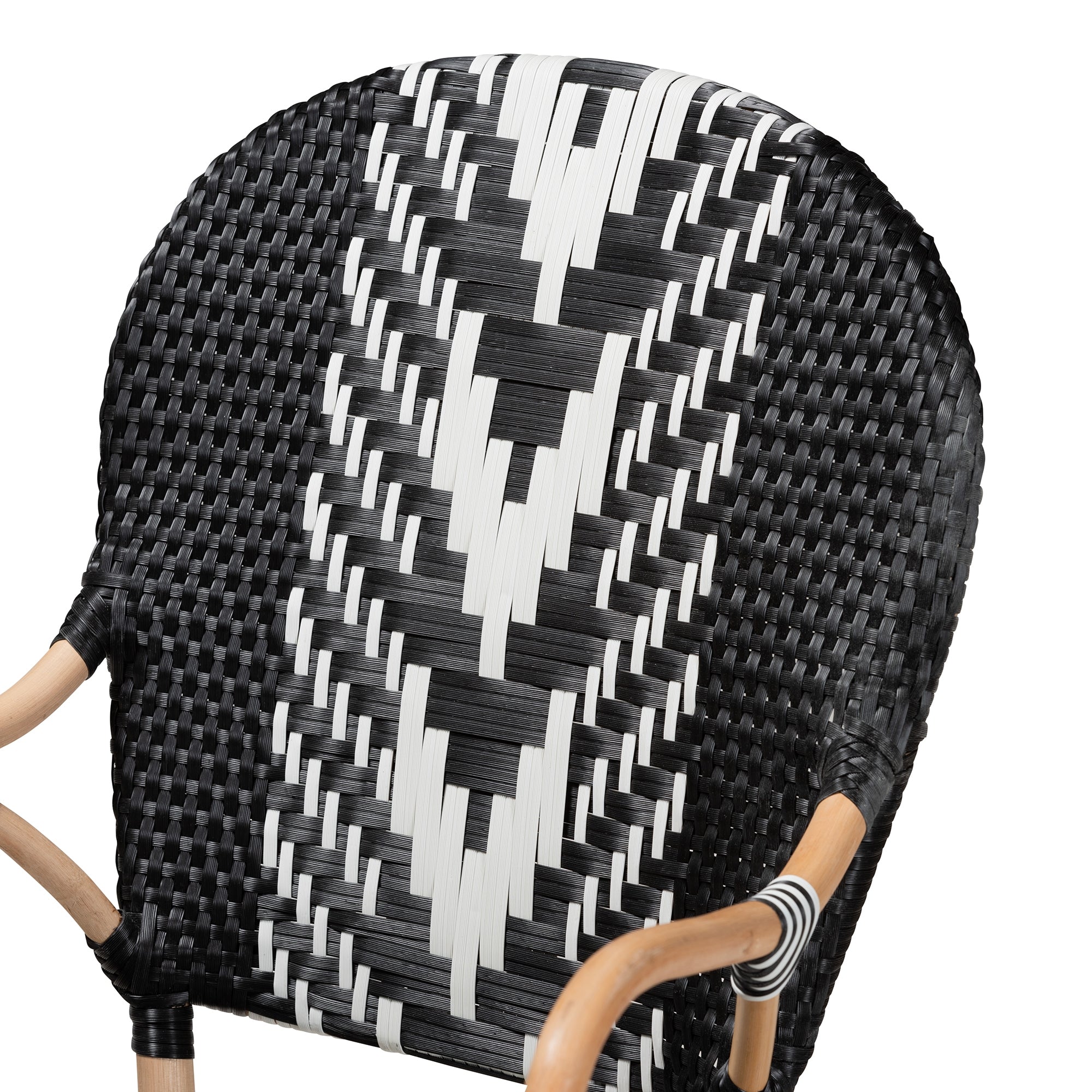 bali & pari Wallis Modern French Two-Tone Black and White Weaving and Natural Rattan Indoor Dining Chair