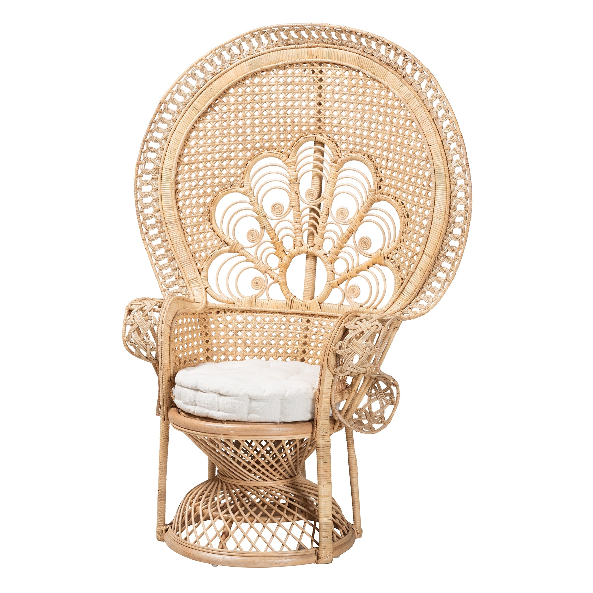 bali & pari Ediva Modern Bohemian Natural Brown Rattan Peacock Accent Chair