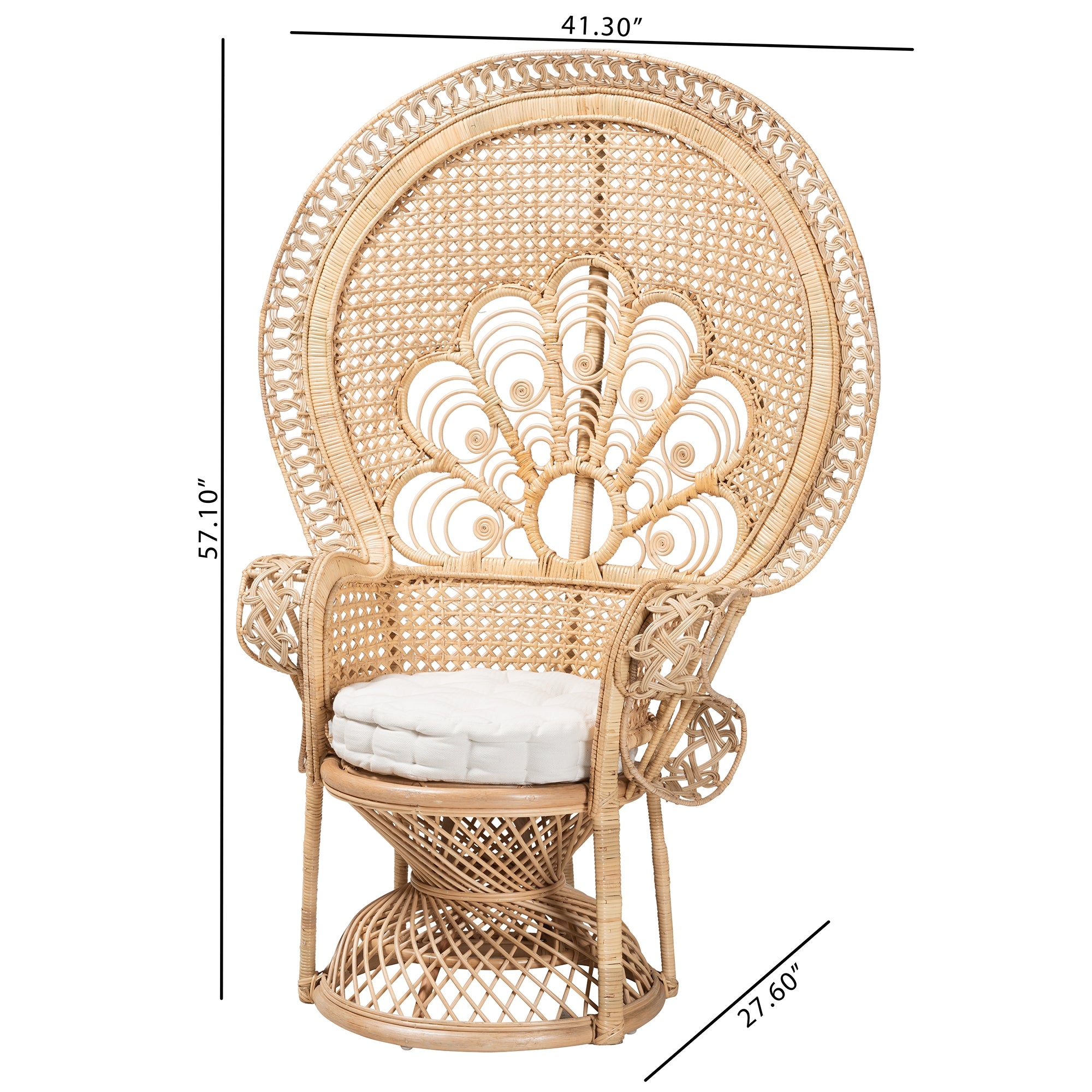 bali & pari Ediva Modern Bohemian Natural Brown Rattan Peacock Accent Chair