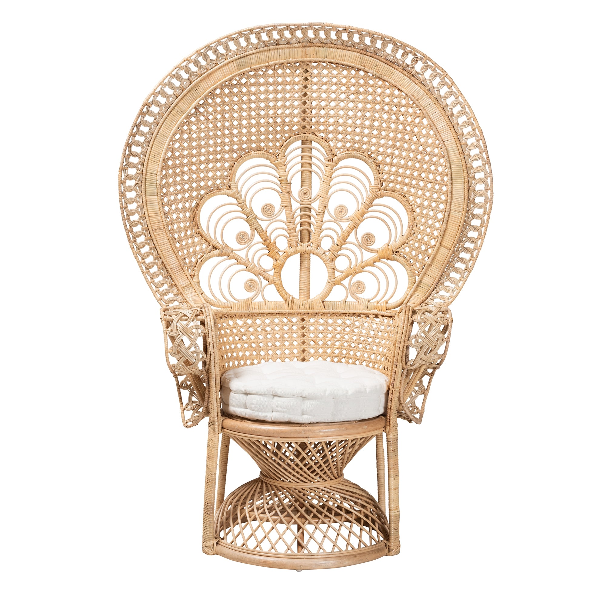 bali & pari Ediva Modern Bohemian Natural Brown Rattan Peacock Accent Chair