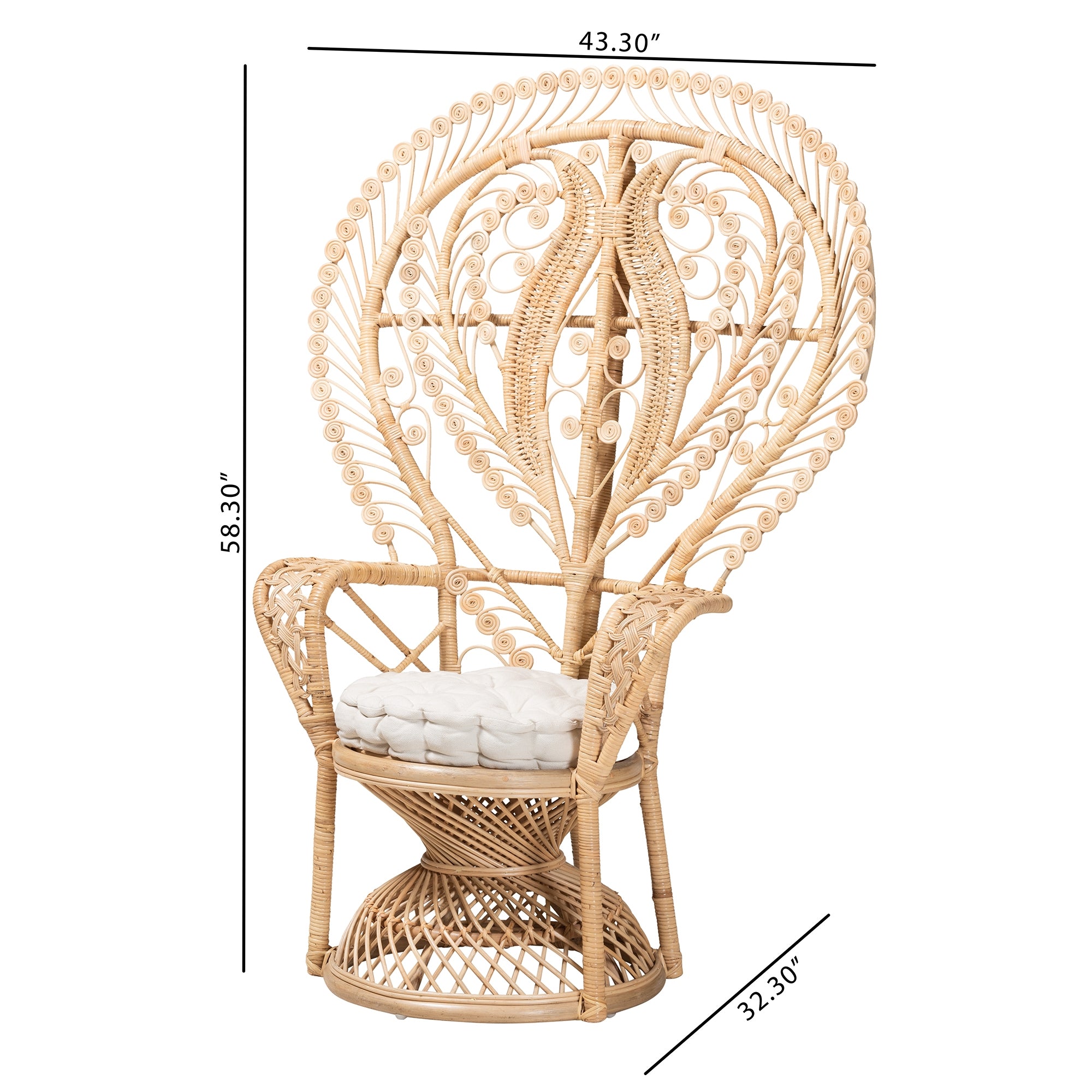 bali & pari Fedra Modern Bohemian Natural Brown Rattan Peacock Accent Chair