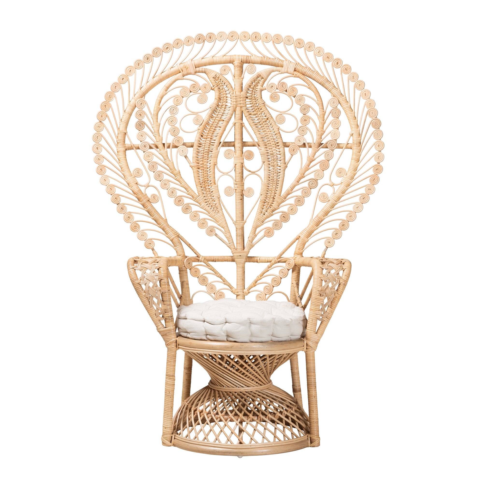 bali & pari Fedra Modern Bohemian Natural Brown Rattan Peacock Accent Chair
