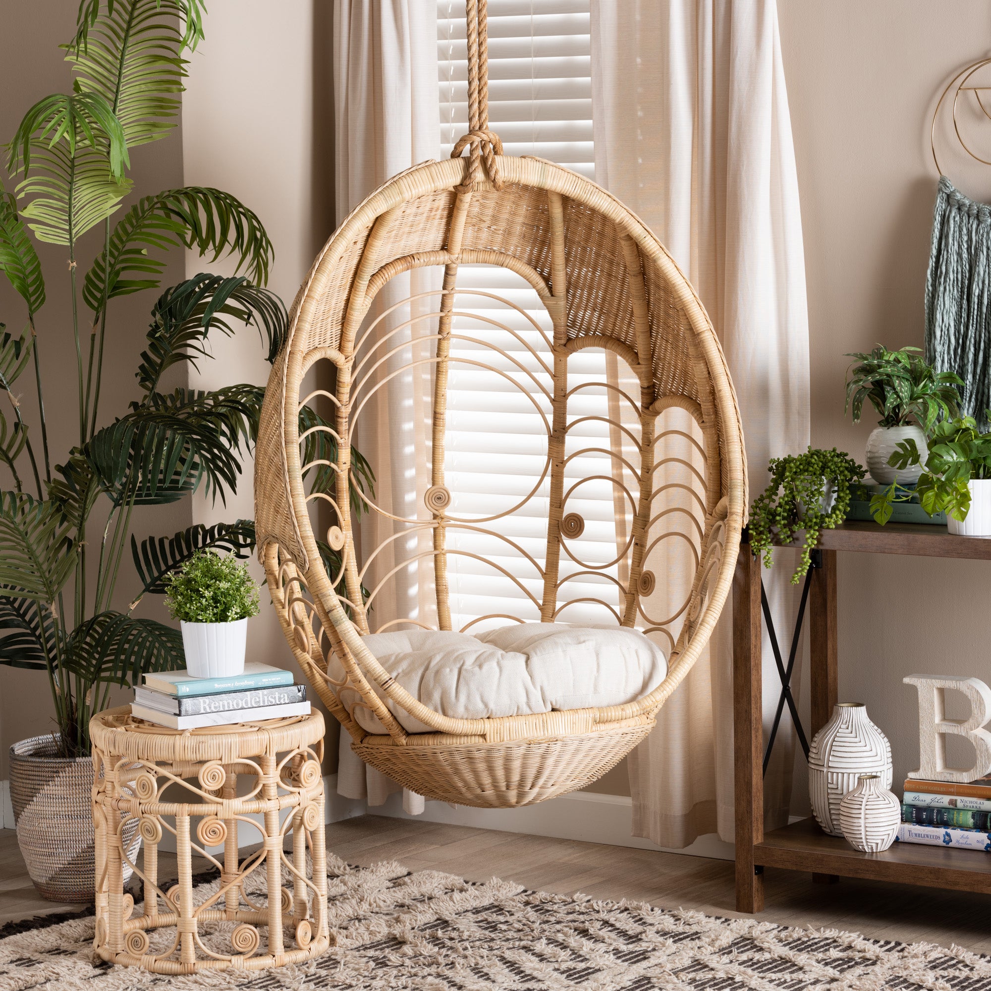 bali & pari Umika Modern Bohemian Natural Brown Rattan Hanging Chair