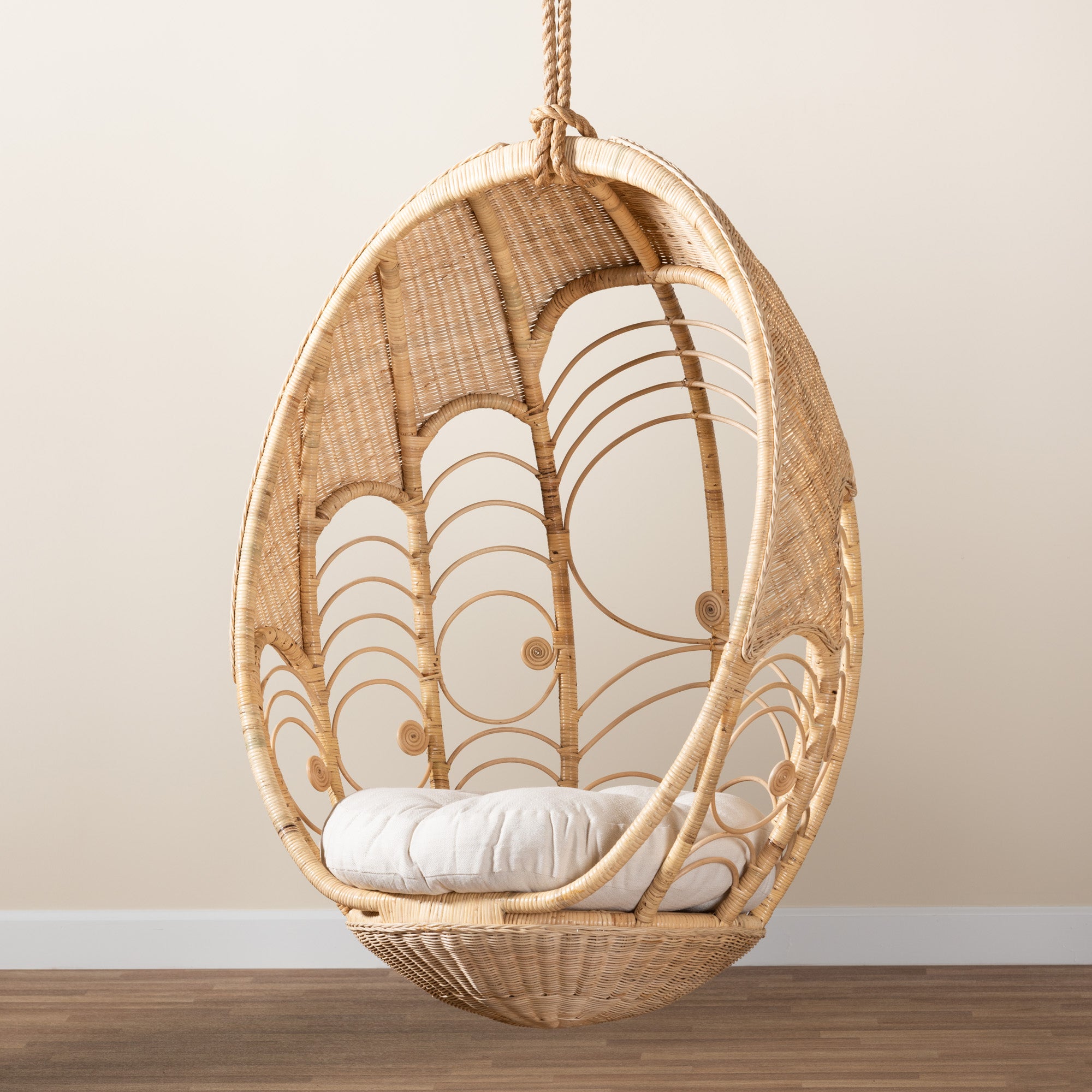 bali & pari Umika Modern Bohemian Natural Brown Rattan Hanging Chair