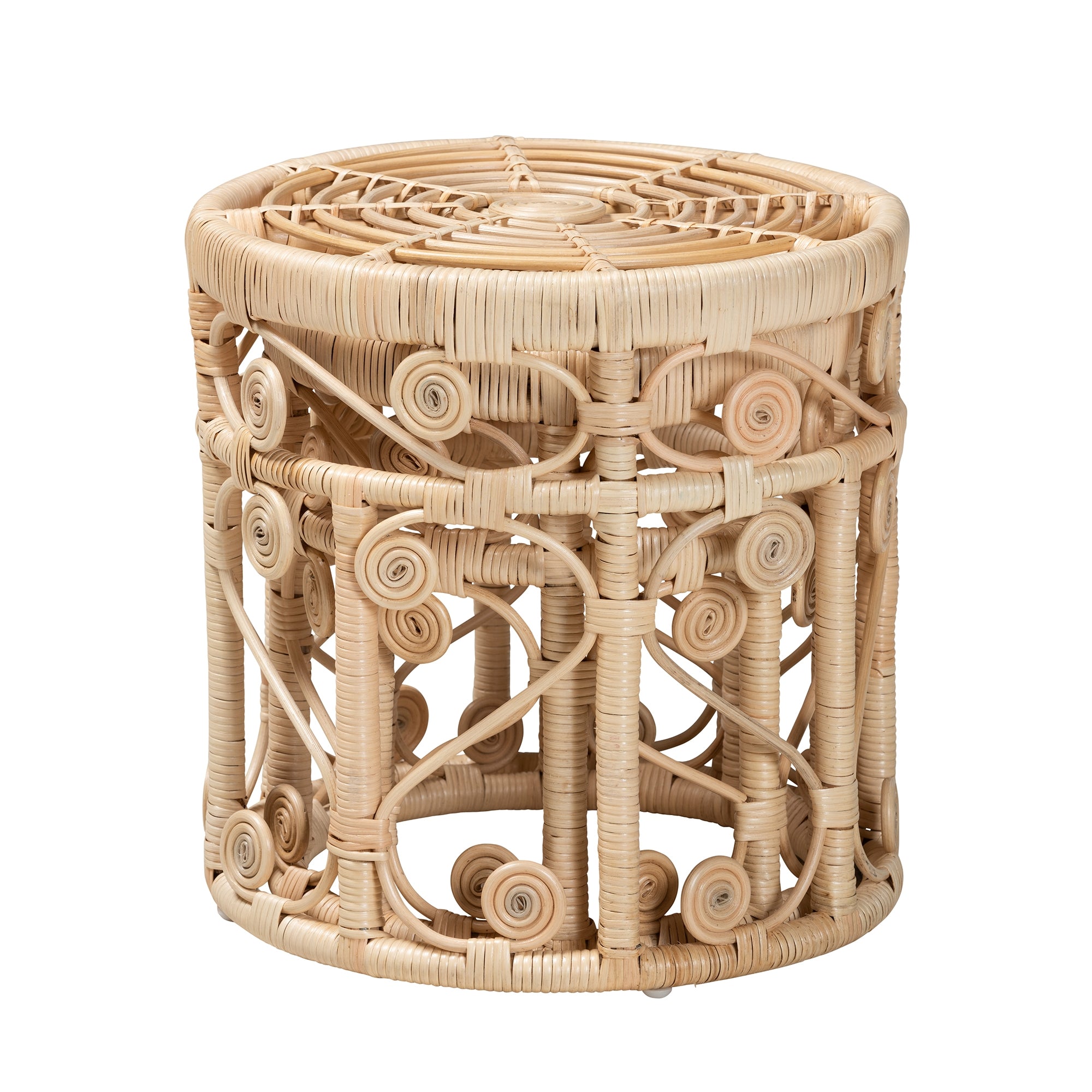 bali & pari Bowie Modern Bohemian Natural Brown Rattan 2-Piece Nesting End Table Set