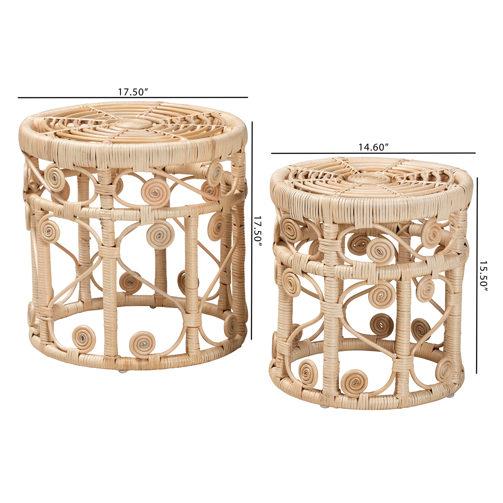 bali & pari Bowie Modern Bohemian Natural Brown Rattan 2-Piece Nesting End Table Set