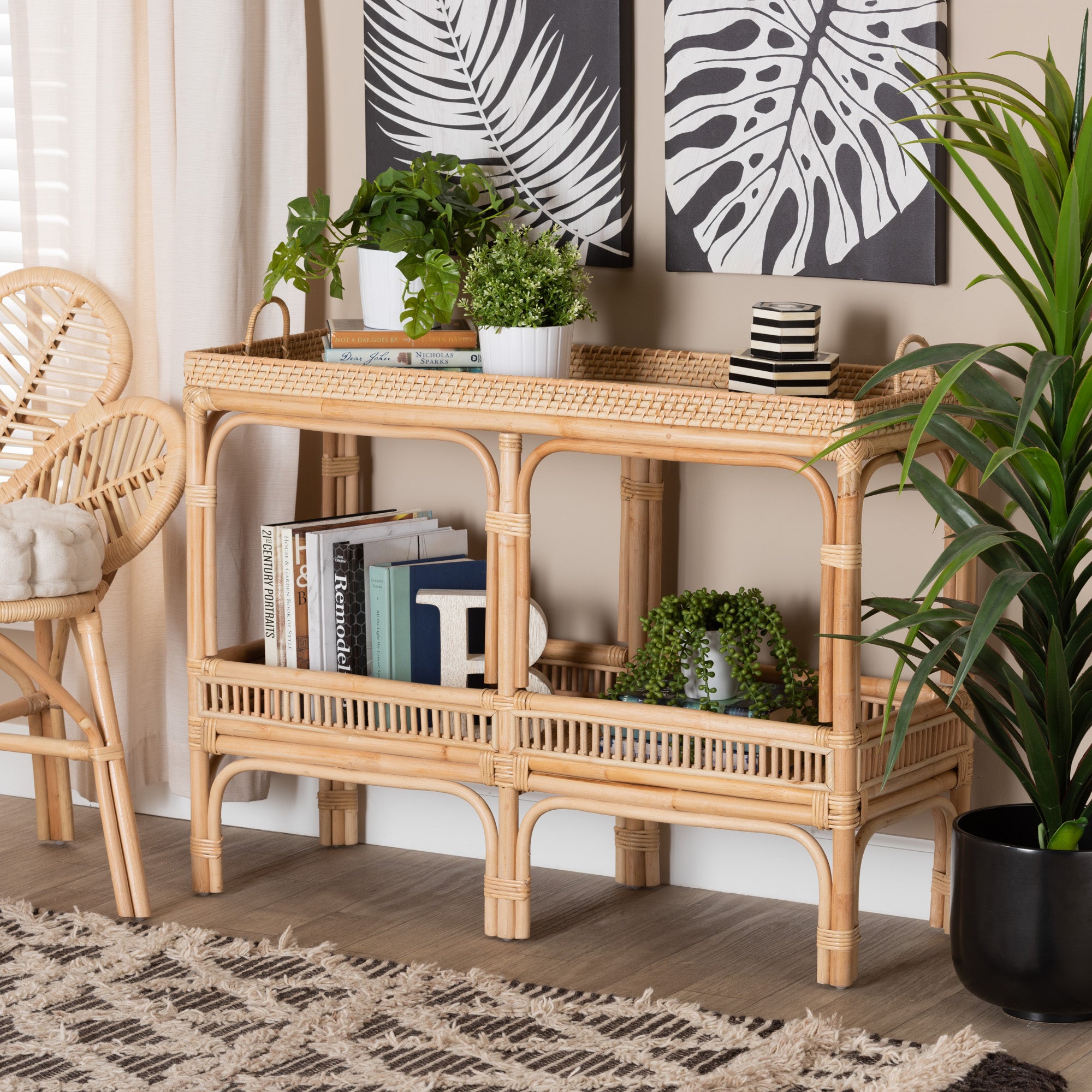 bali & pari Lombok Modern Bohemian Natural Brown Rattan Console Table