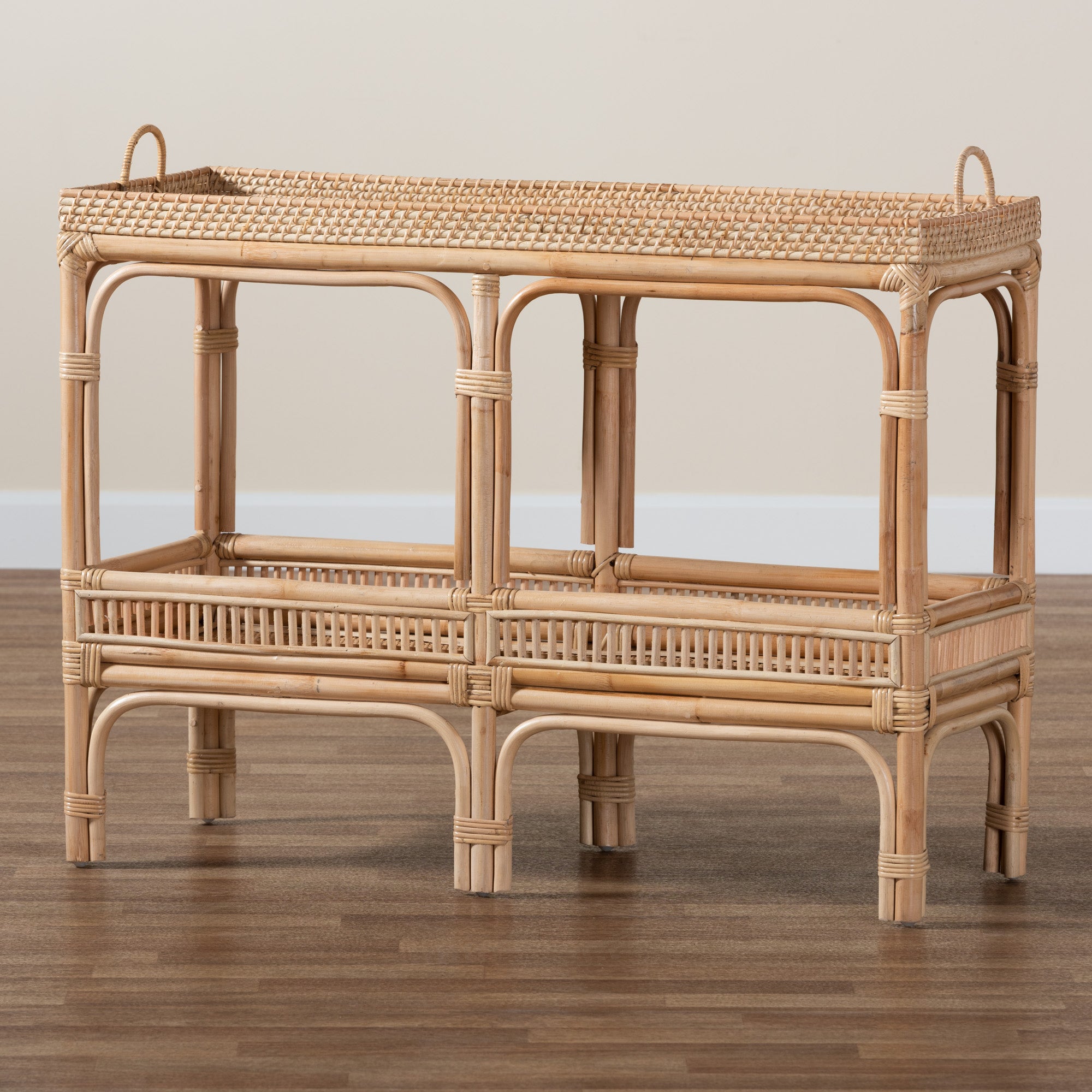 bali & pari Lombok Modern Bohemian Natural Brown Rattan Console Table
