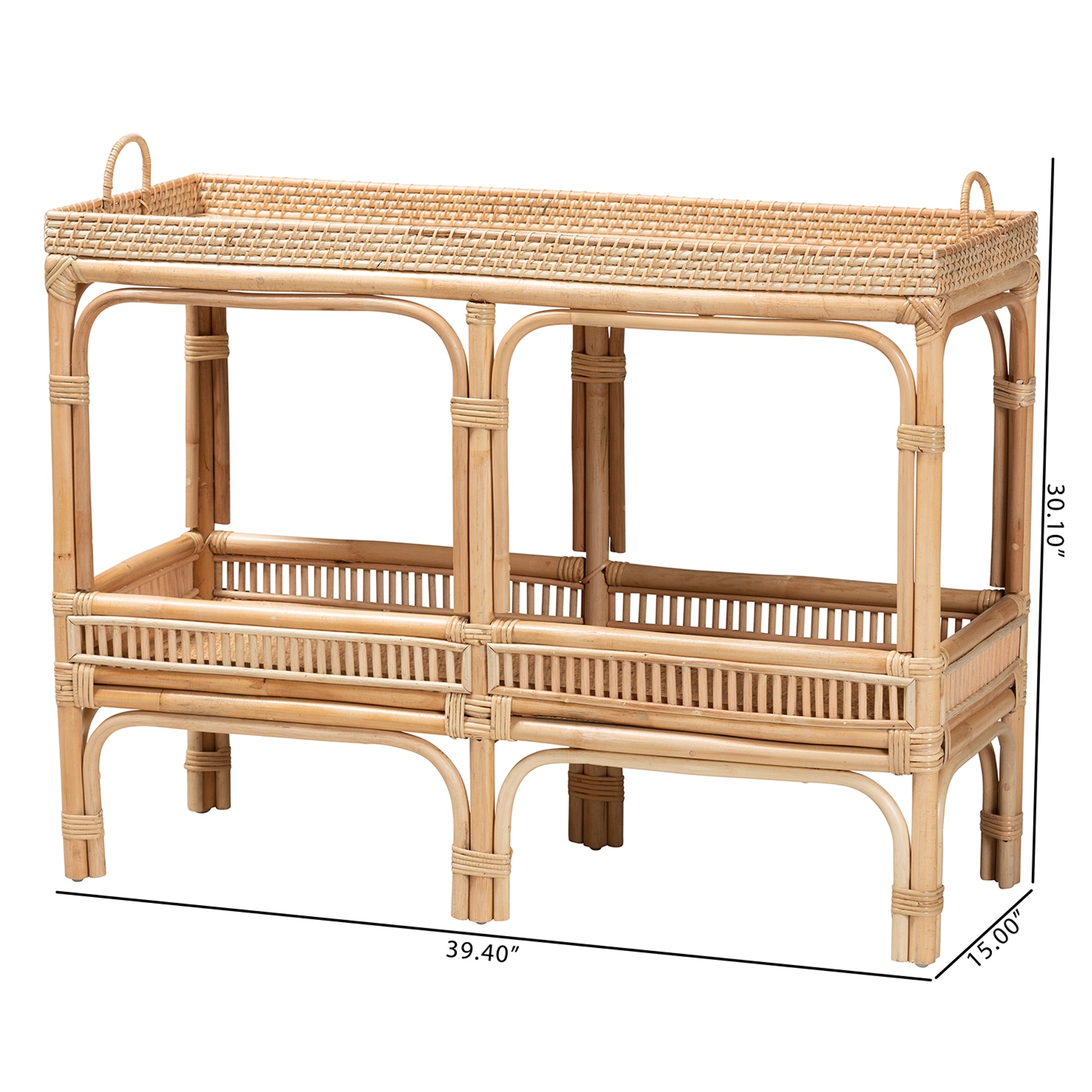 bali & pari Lombok Modern Bohemian Natural Brown Rattan Console Table