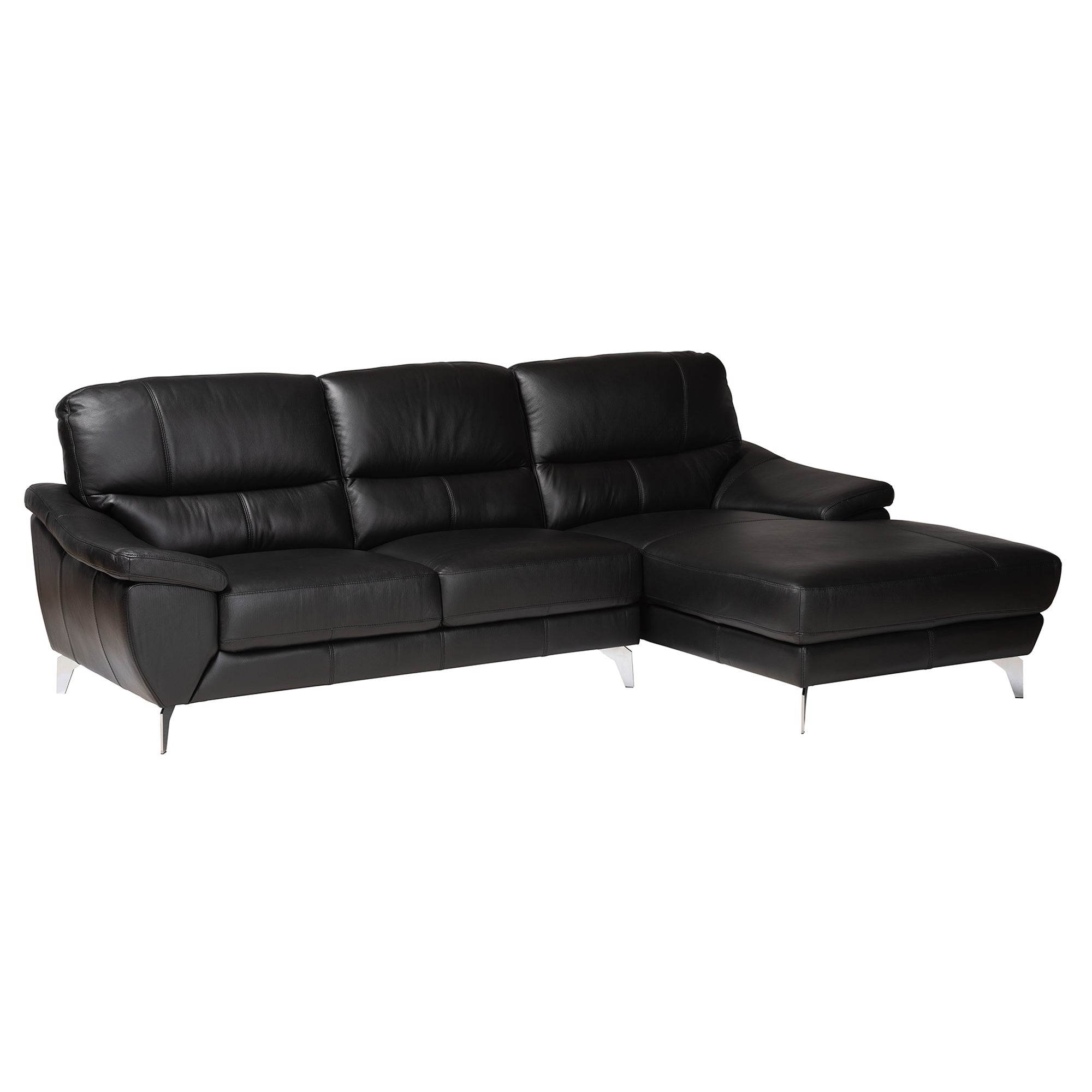 Baxton Studio Townsend Modern Black Full Leather Sectional Sofa with Right Facing Chaise