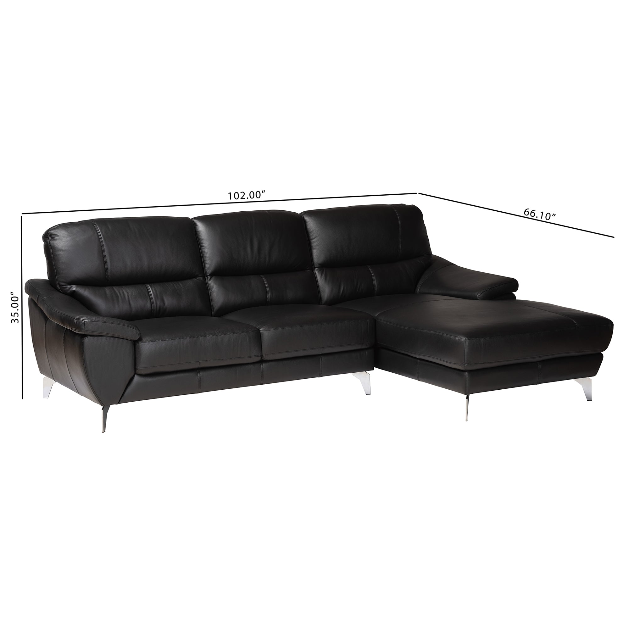 Baxton Studio Townsend Modern Black Full Leather Sectional Sofa with Right Facing Chaise