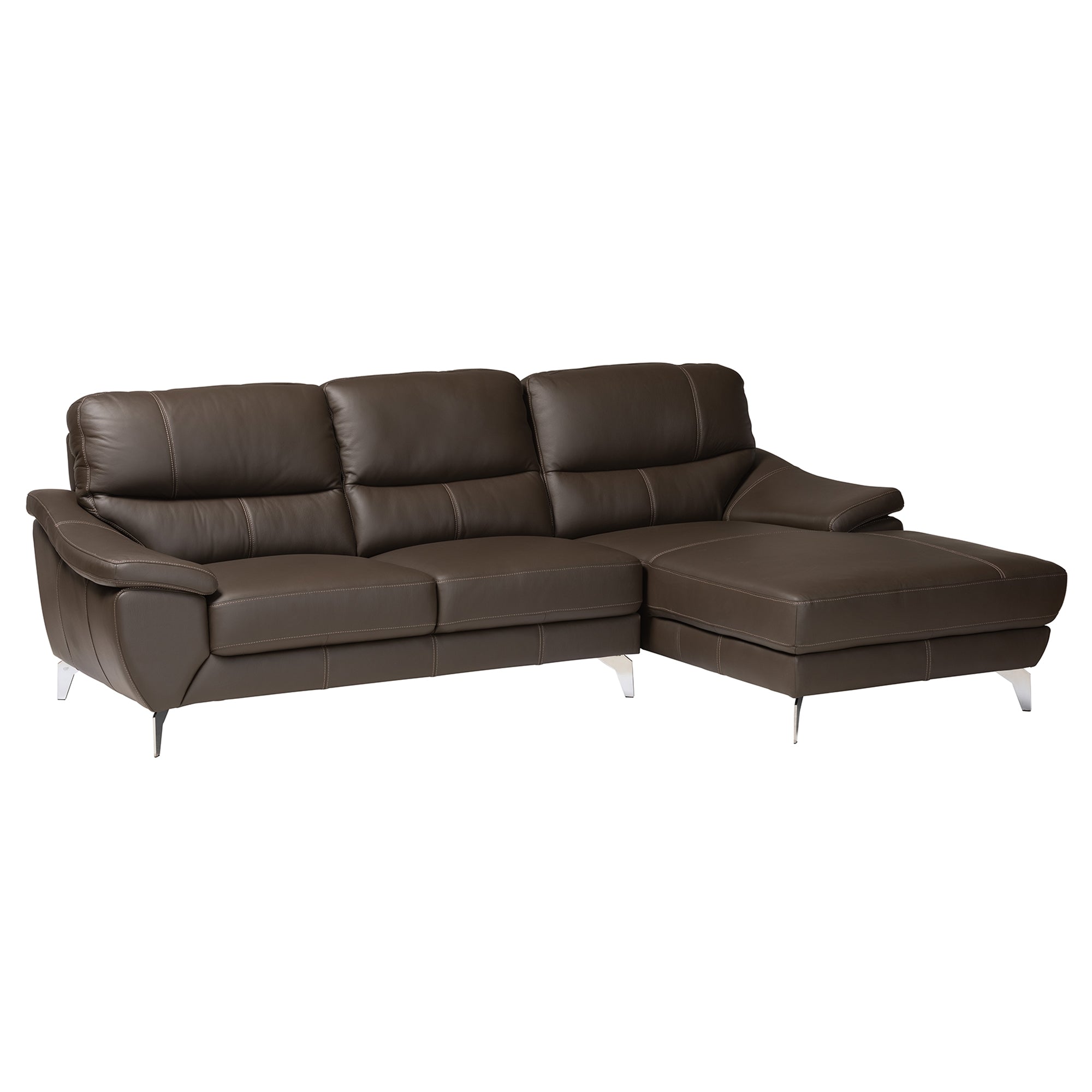 Baxton Studio Townsend Modern Brown Full Leather Sectional Sofa with Right Facing Chaise