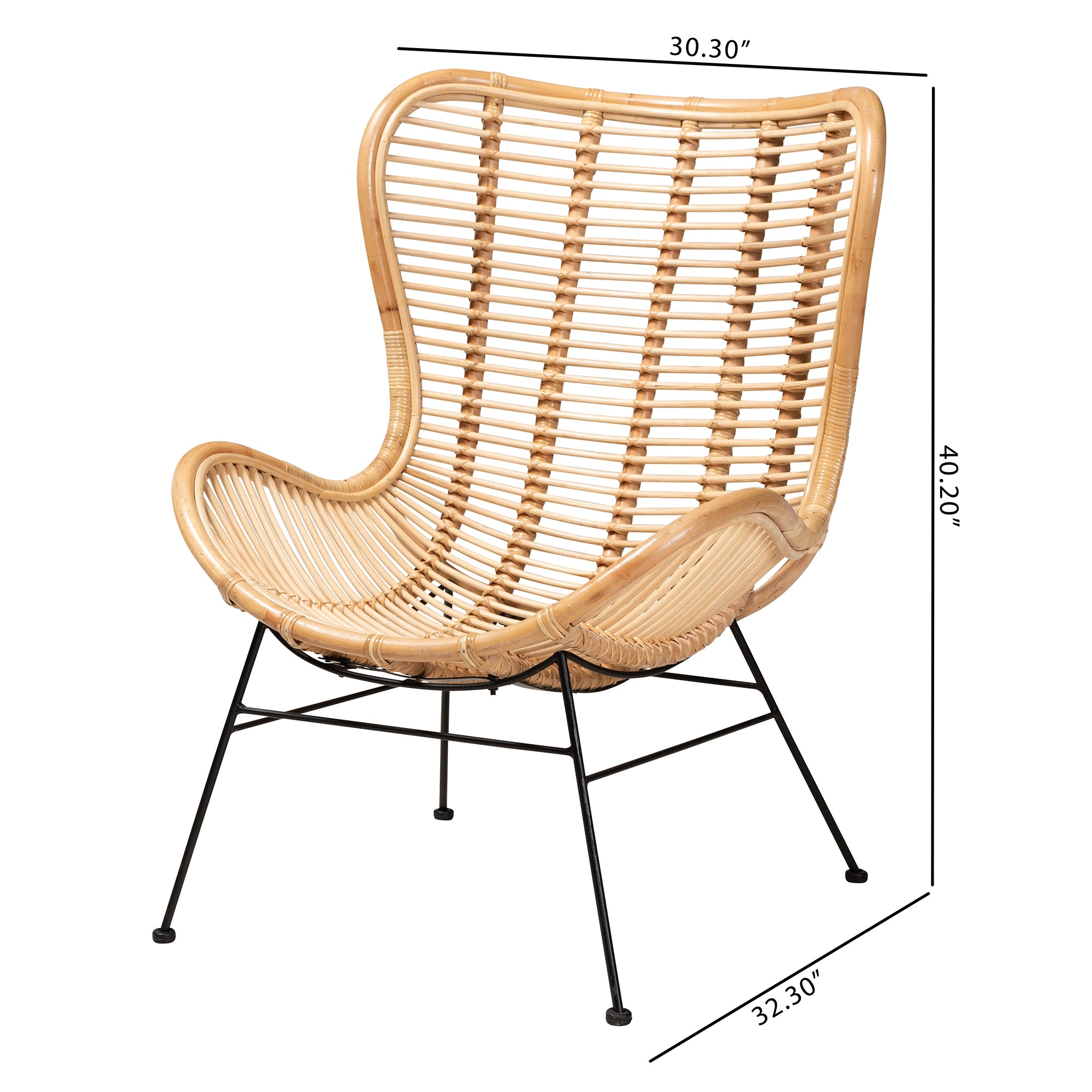 bali & pari Colorado Modern Bohemian Natural Brown Rattan and Black Metal Accent Chair