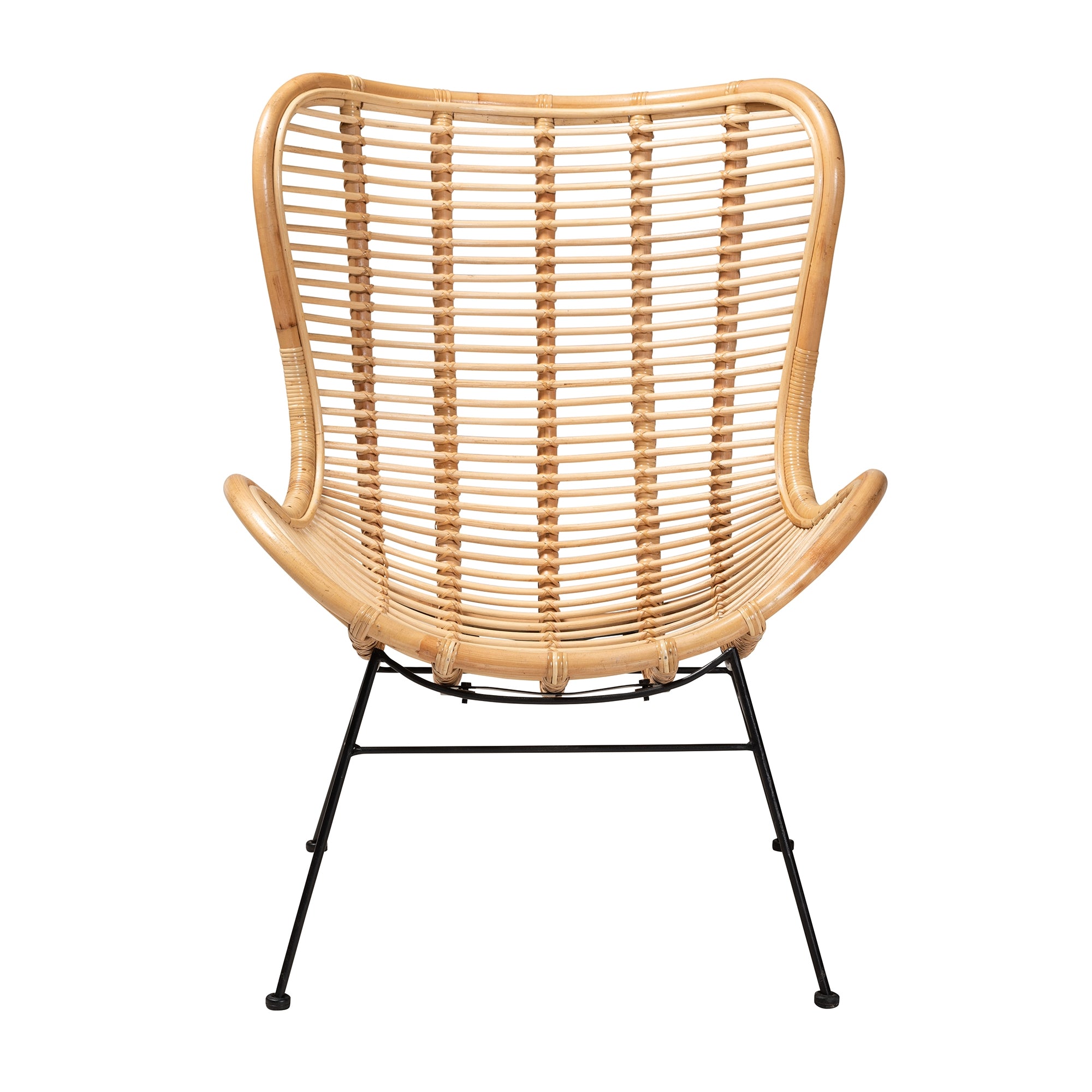 bali & pari Colorado Modern Bohemian Natural Brown Rattan and Black Metal Accent Chair