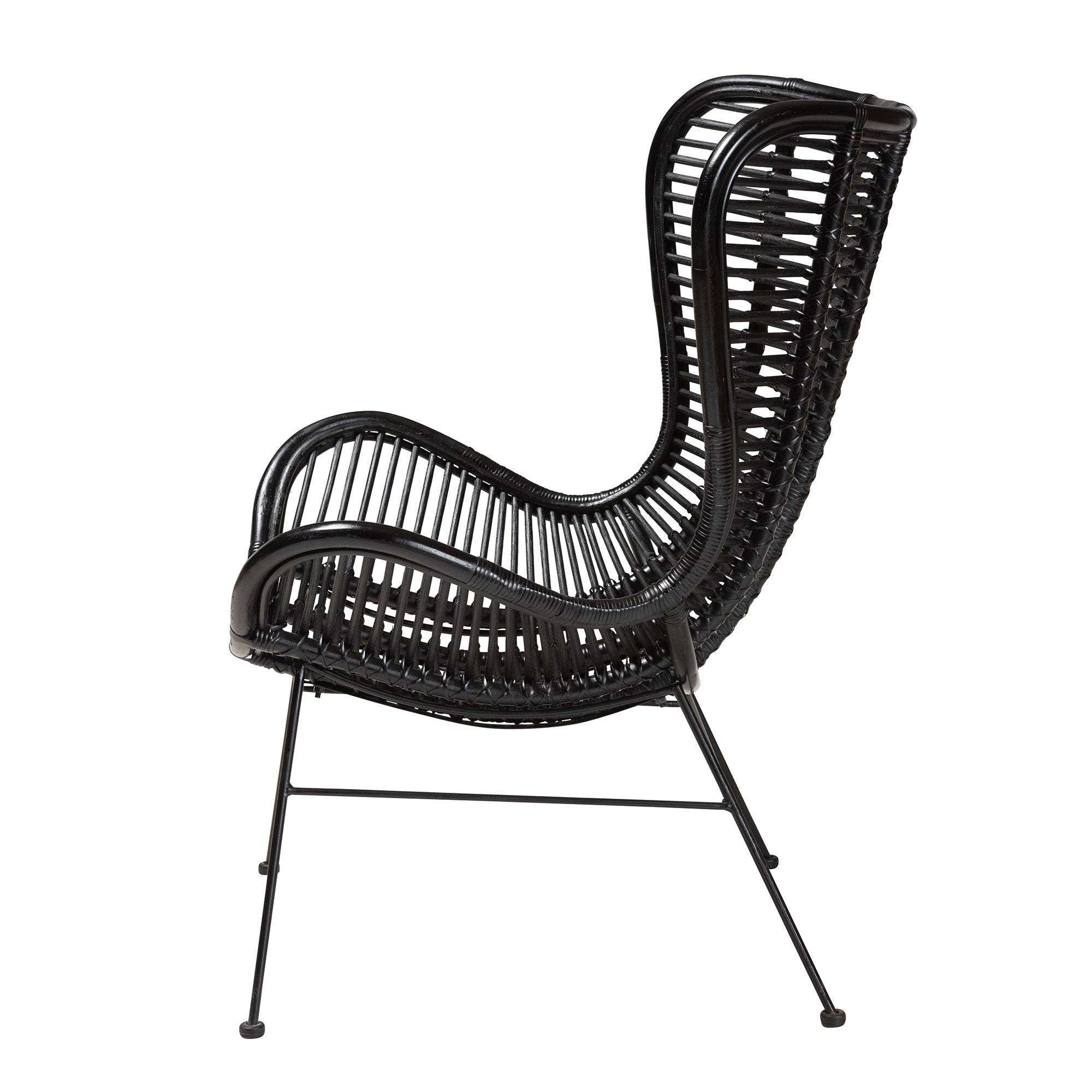 bali & pari Colorado Modern Bohemian Black Rattan and Metal Accent Chair