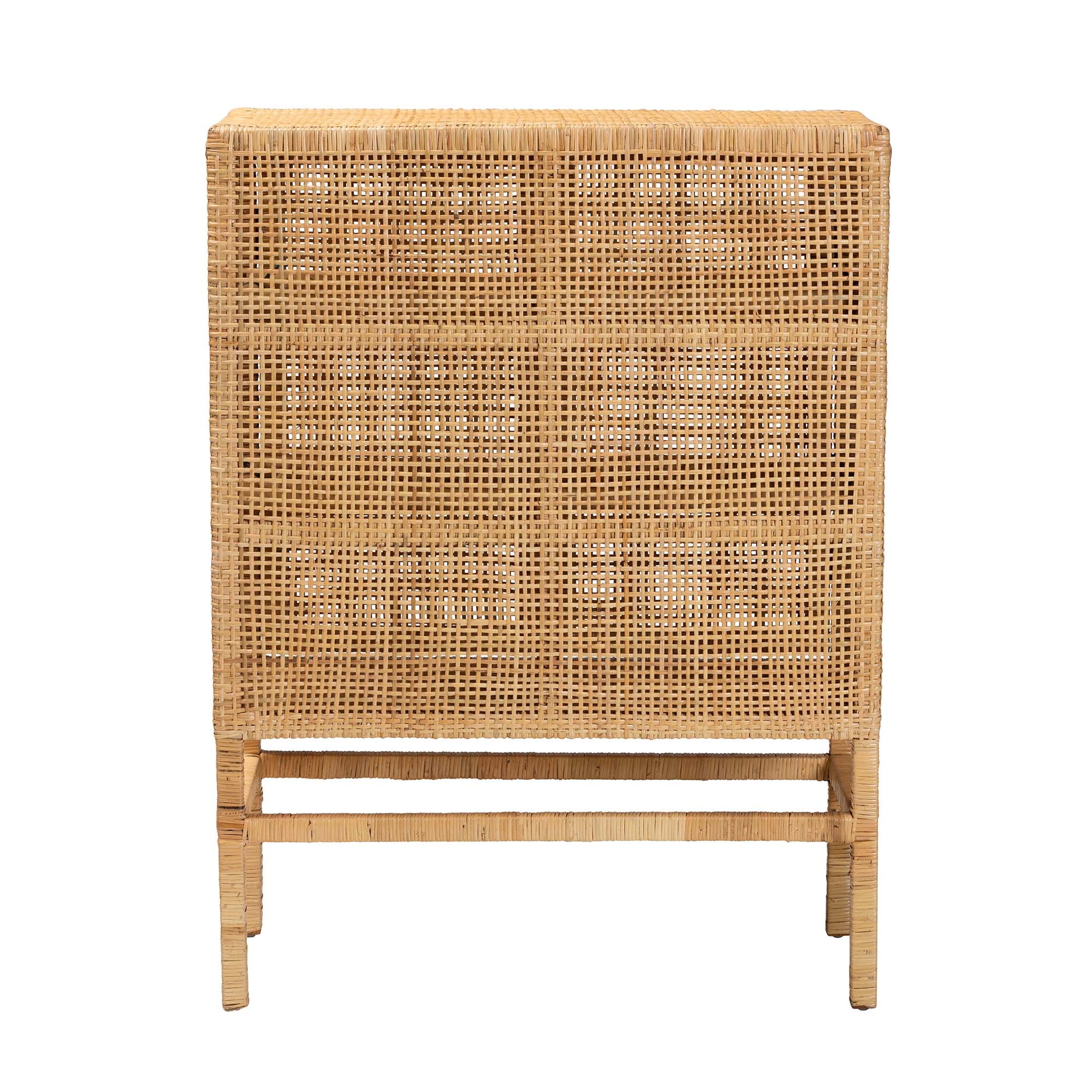 bali & pari Vivan Modern Bohemian Natural Brown Rattan and Mahogany Wood 3-Shelf Storage Cabinet