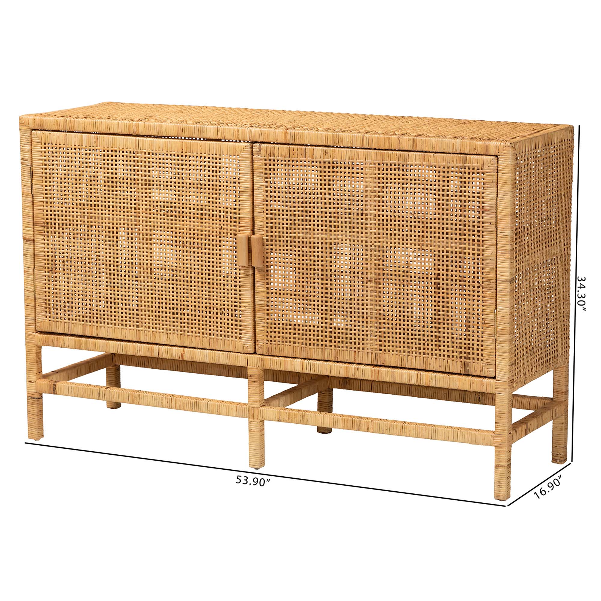 bali & pari Vivan Modern Bohemian Natural Brown Rattan and Mahogany Wood Storage Cabinet