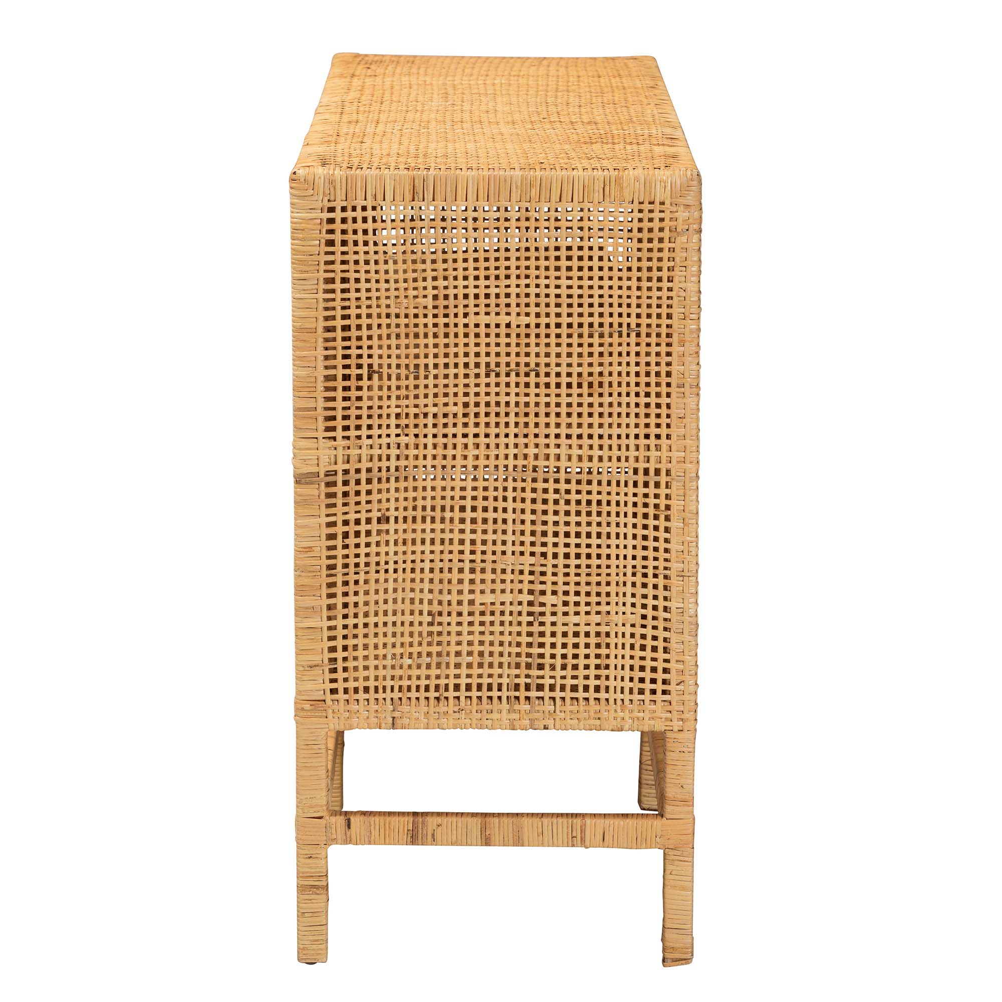 bali & pari Vivan Modern Bohemian Natural Brown Rattan and Mahogany Wood Storage Cabinet