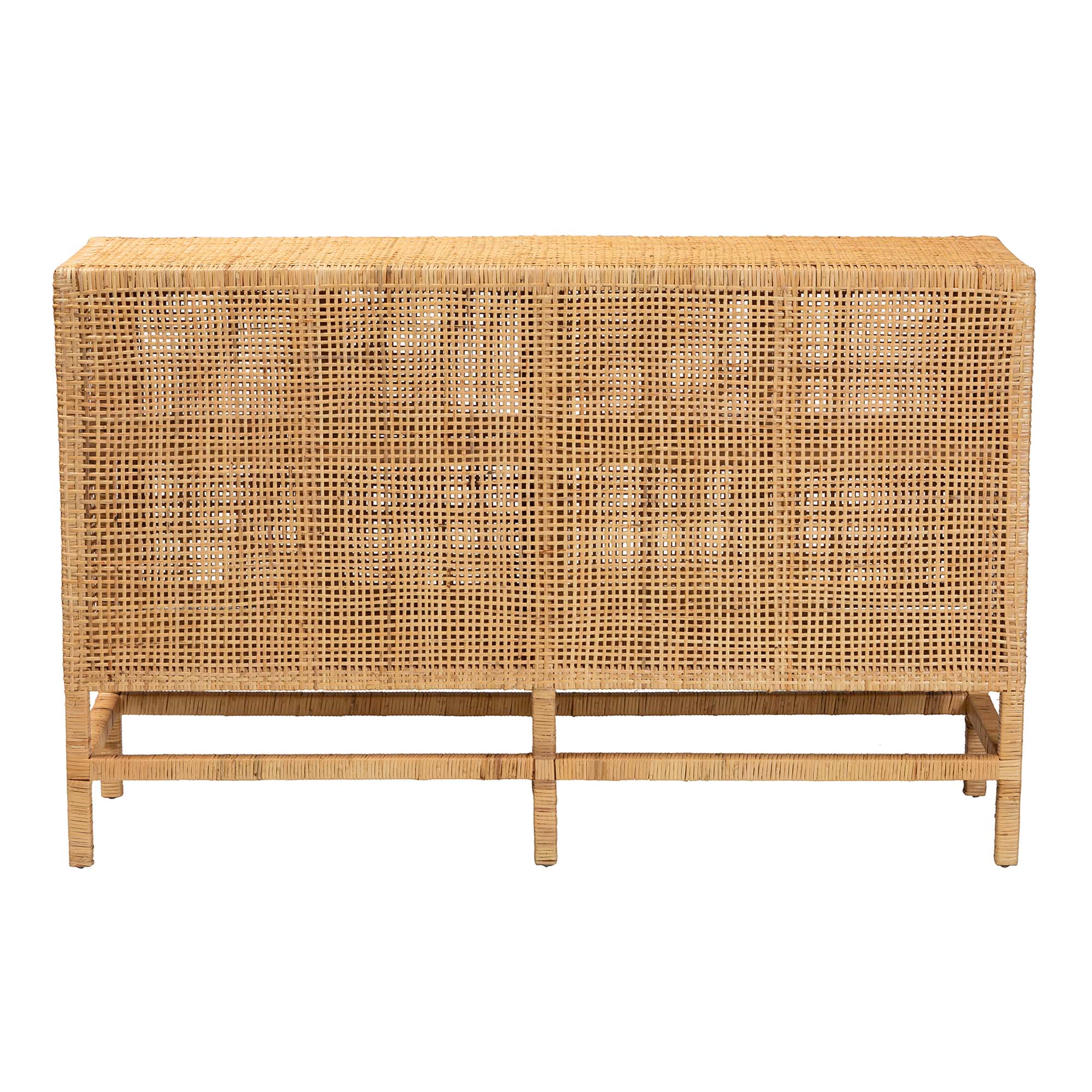 bali & pari Vivan Modern Bohemian Natural Brown Rattan and Mahogany Wood Storage Cabinet