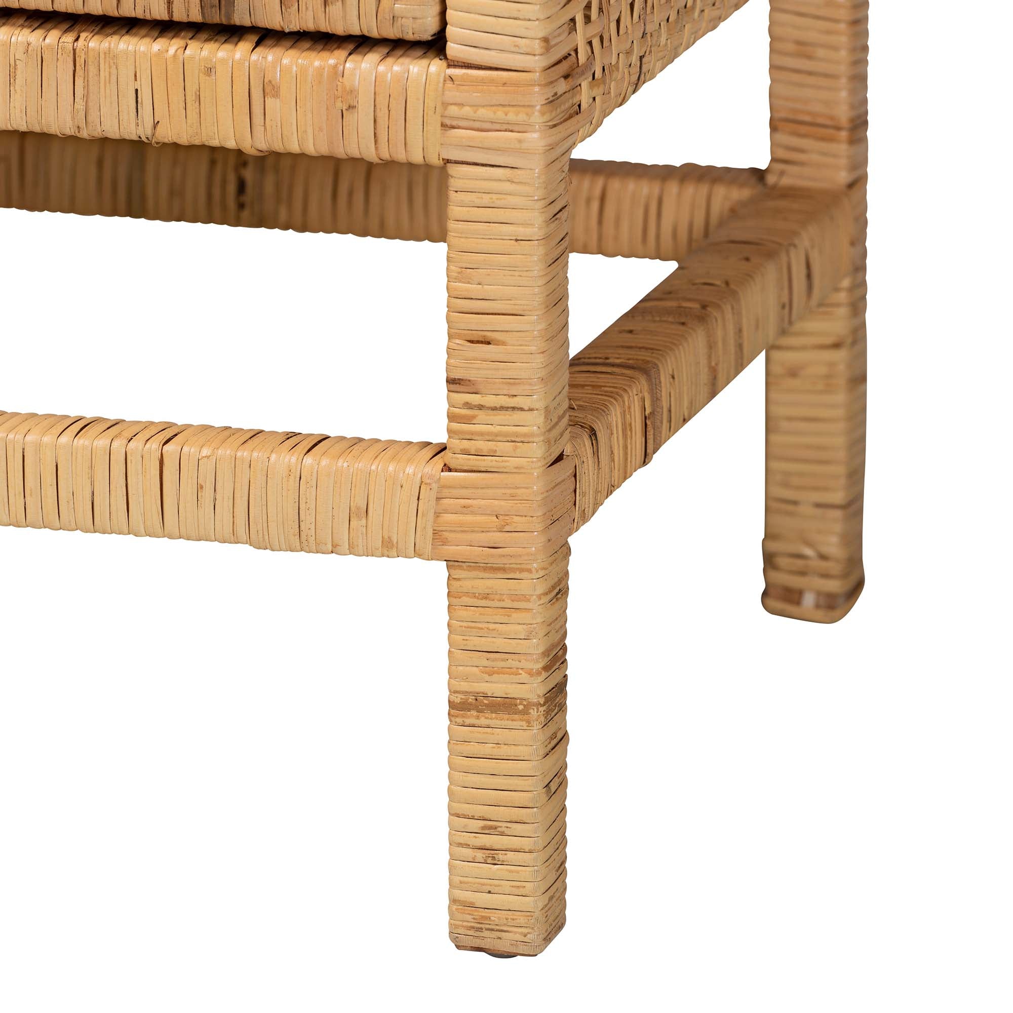 bali & pari Vivan Modern Bohemian Natural Brown Rattan and Mahogany Wood Storage Cabinet