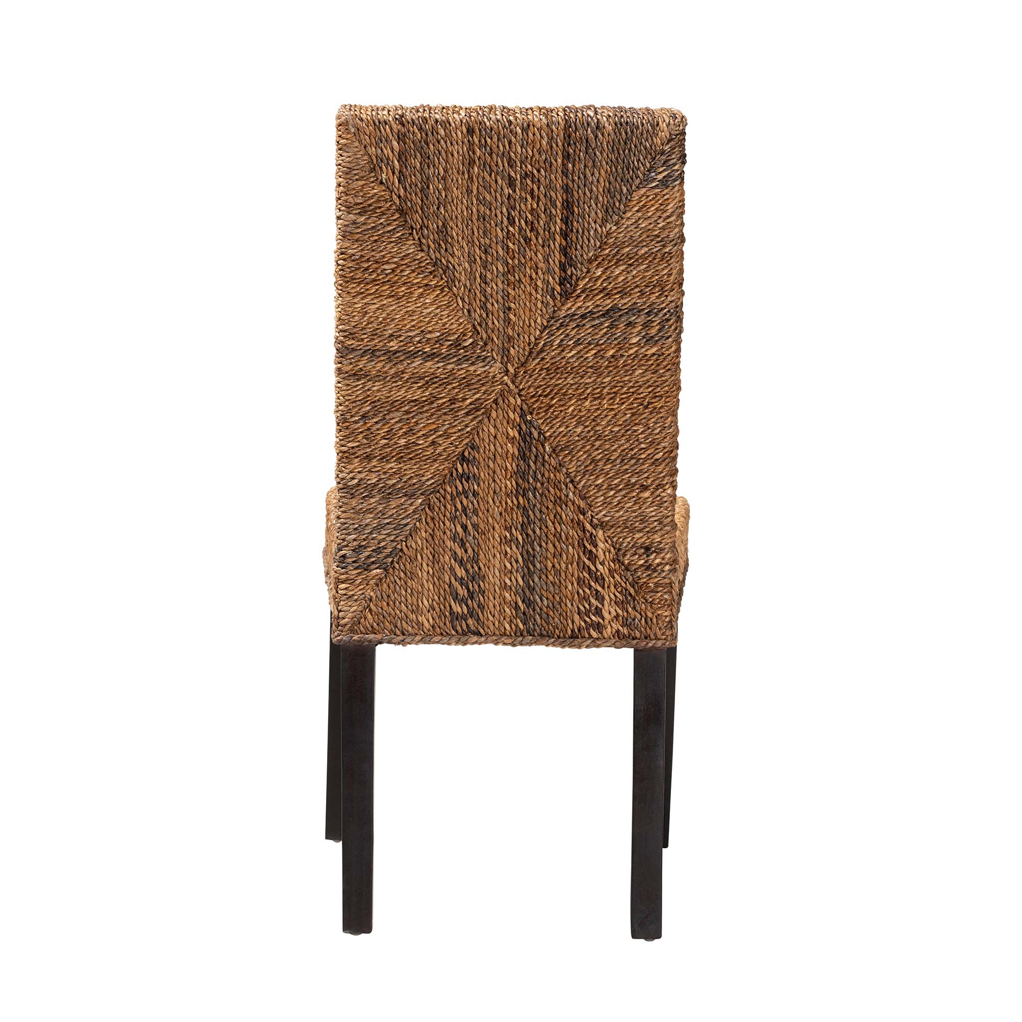 bali & pari Laymi Modern Bohemian Dark Brown Mahogany Wood and Seagrass Dining Chair