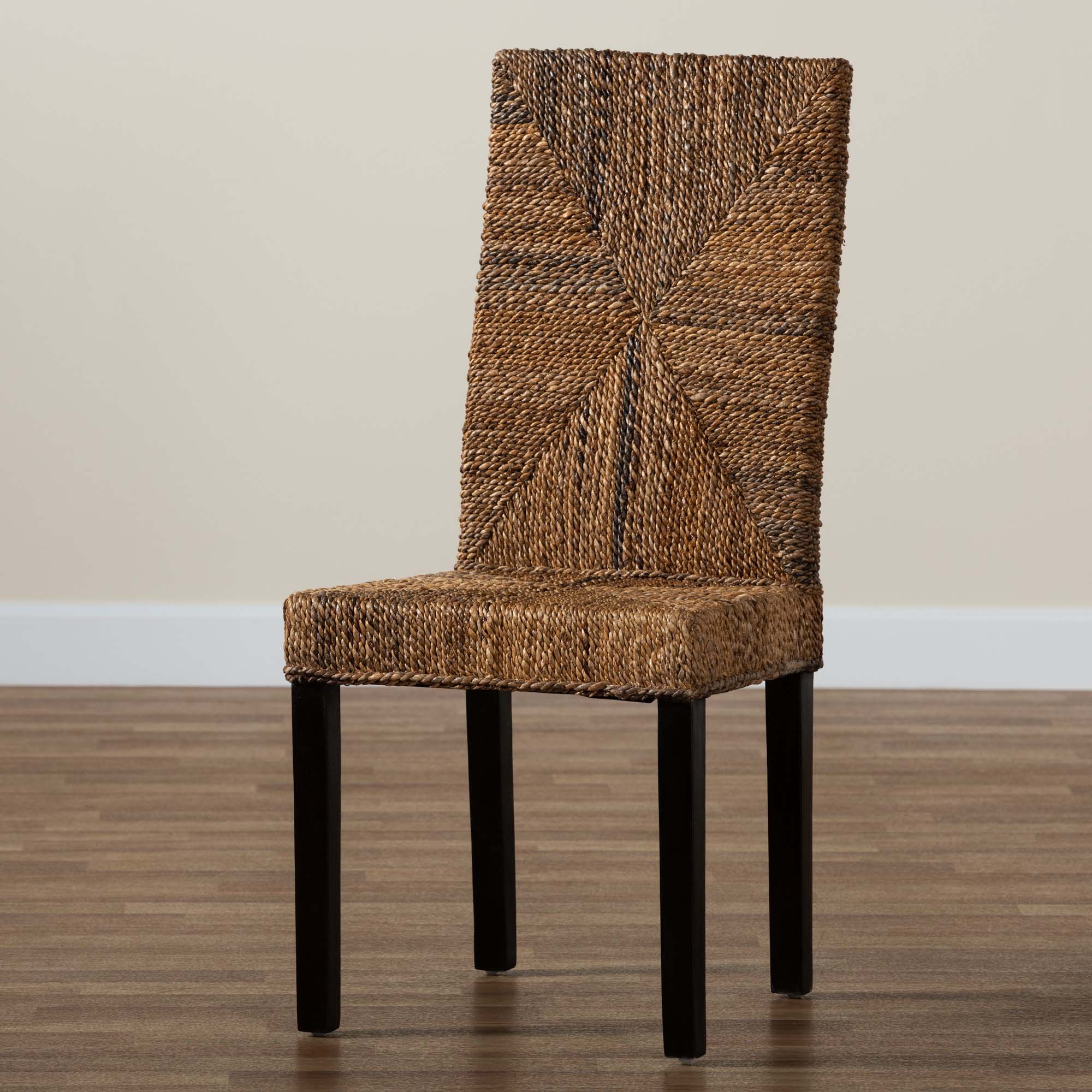 bali & pari Laymi Modern Bohemian Dark Brown Mahogany Wood and Seagrass Dining Chair