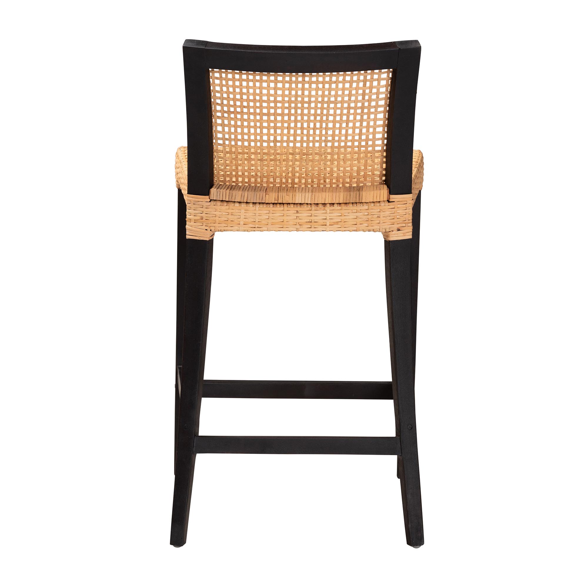 bali & pari Lingga Modern Bohemian Dark Brown Mahogany Wood and Natural Rattan Counter Stool