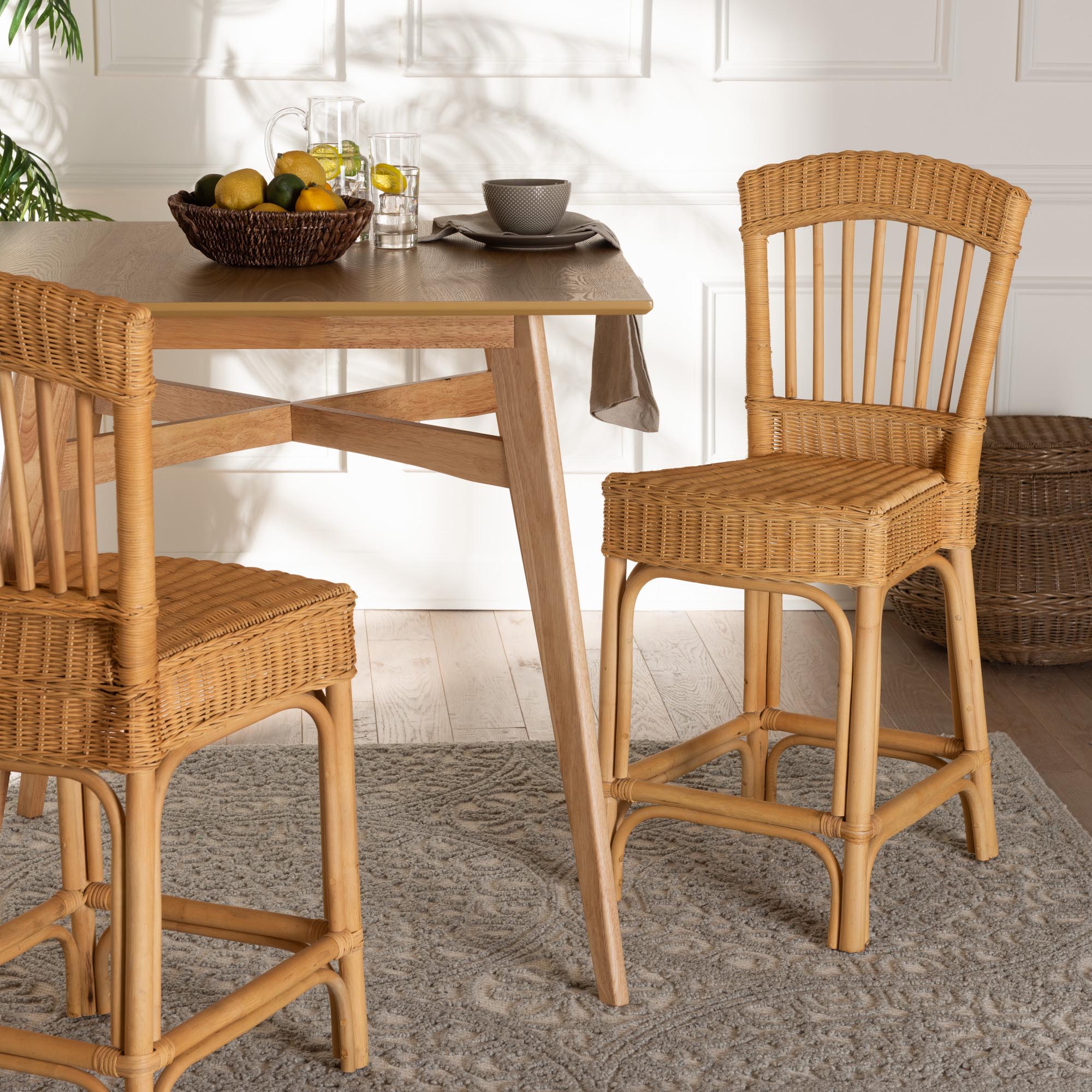 bali & pari Barito Modern Bohemian Natural Rattan Counter Stool
